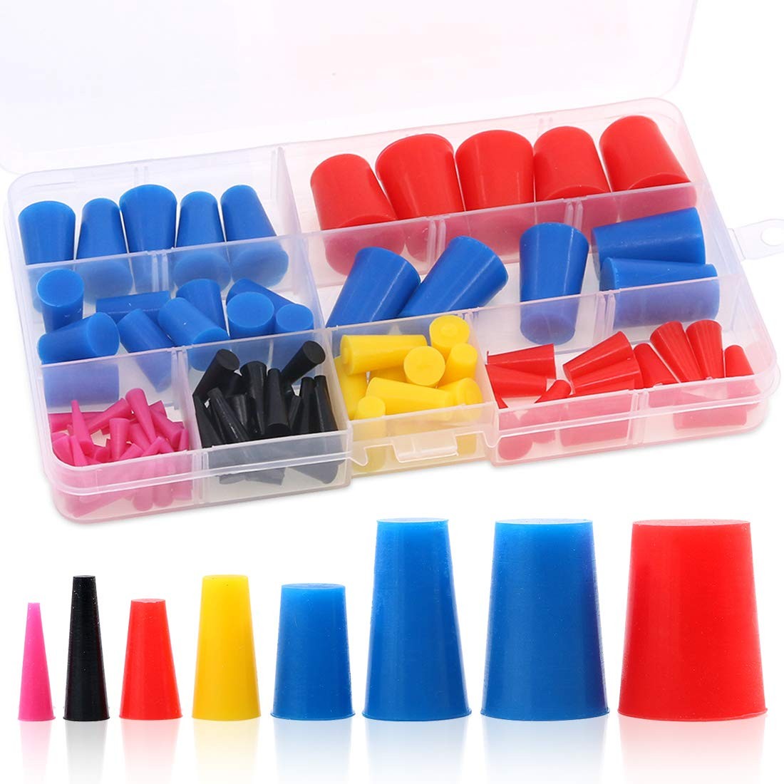 Glarks 100Pcs Silicone Rubber Tapered Plug Pink, Black, Red, Yellow, Blue