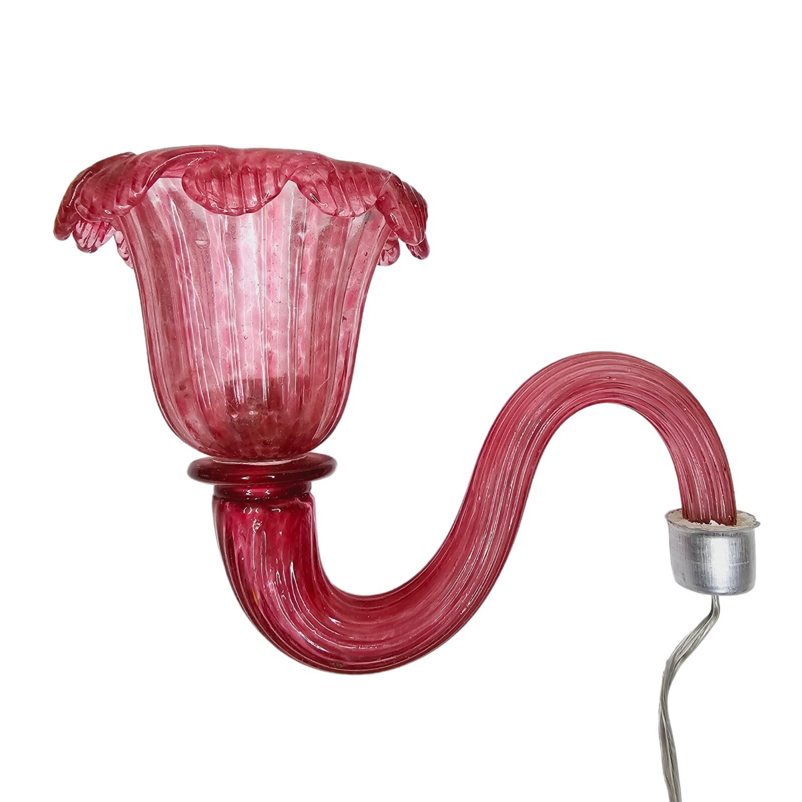 Venetian Cranberry Chandelier Part Arm Shade Pink Glass Curved Leaf Ribbed #4