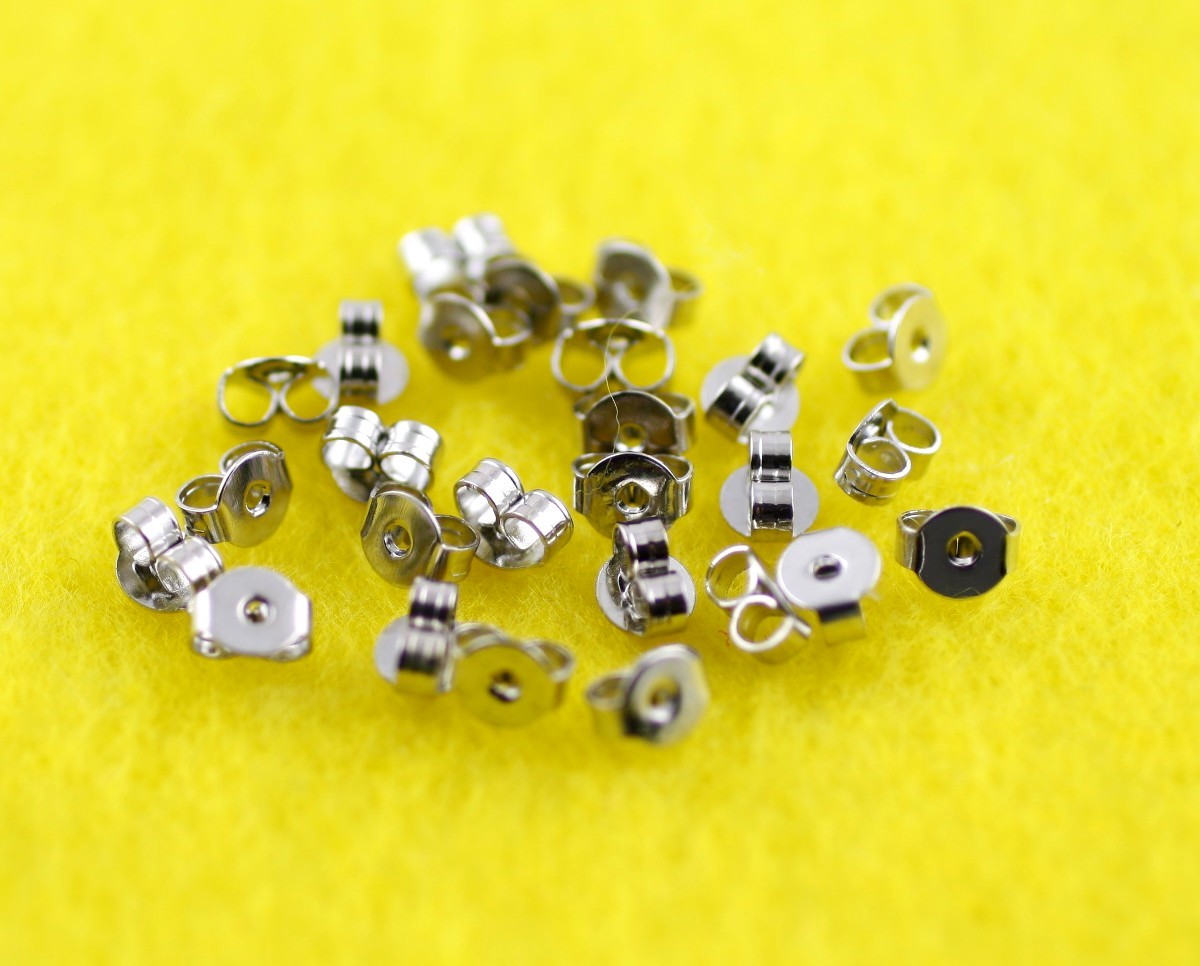 Wholesale a lot Push Back Butterfly EARRING FINDINGS Stopper Silvertone 4mmx5mm