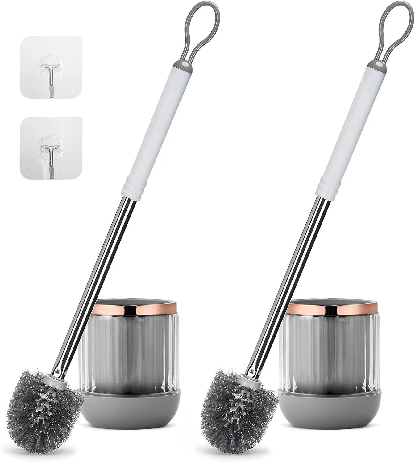 Toilet Bowl Brush and Holder 2 Pack Long Handle for White