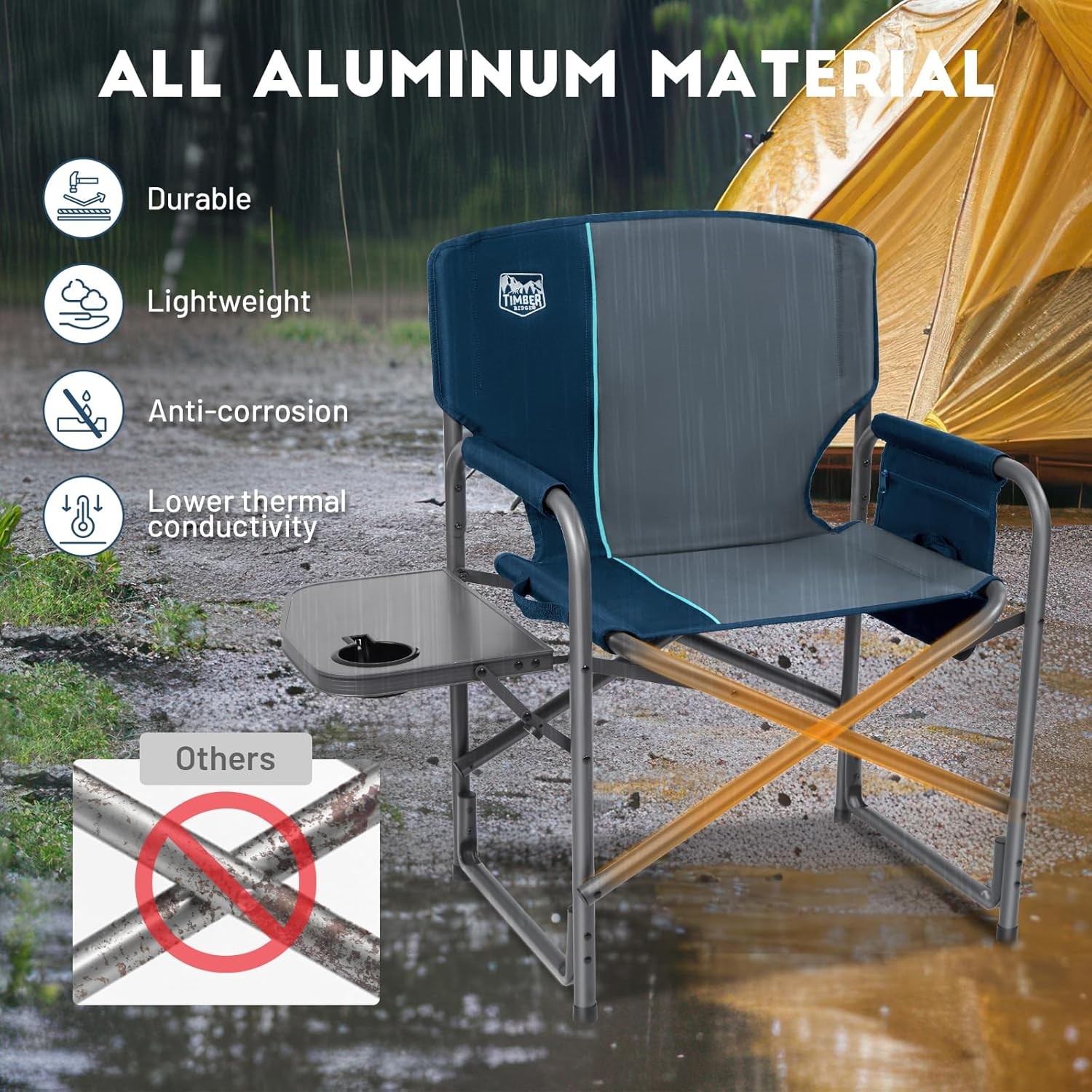 Aluminum Oversized Camping Chair Lightweight Portable Directors Chair Durable