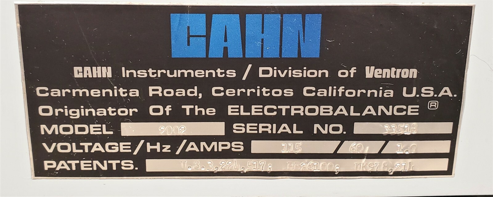 VENTRON CAHN Model 2002 AG ELECTROBALANCE