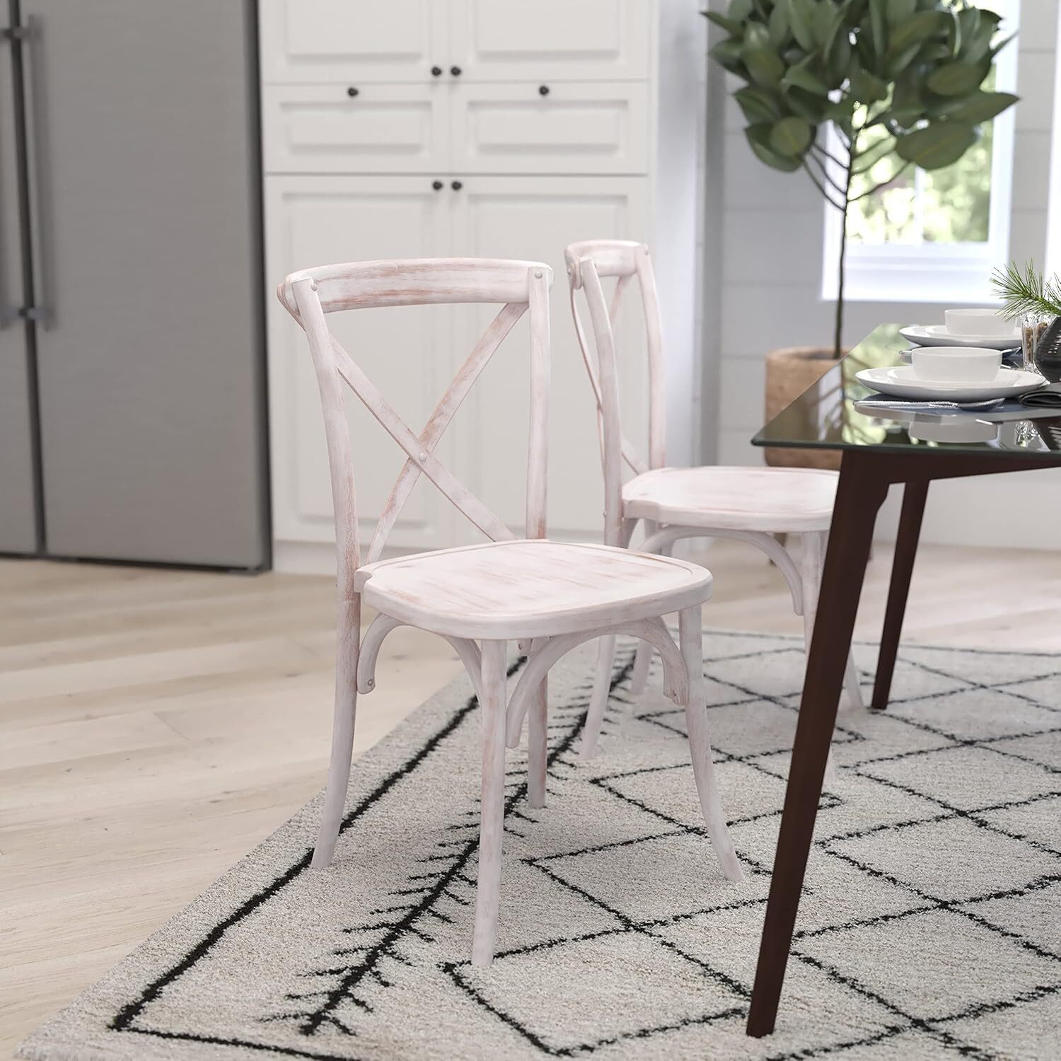Merrick Lane Bardstown Bistro Style Wooden Dining Chair- Lime Wash - High X-Back