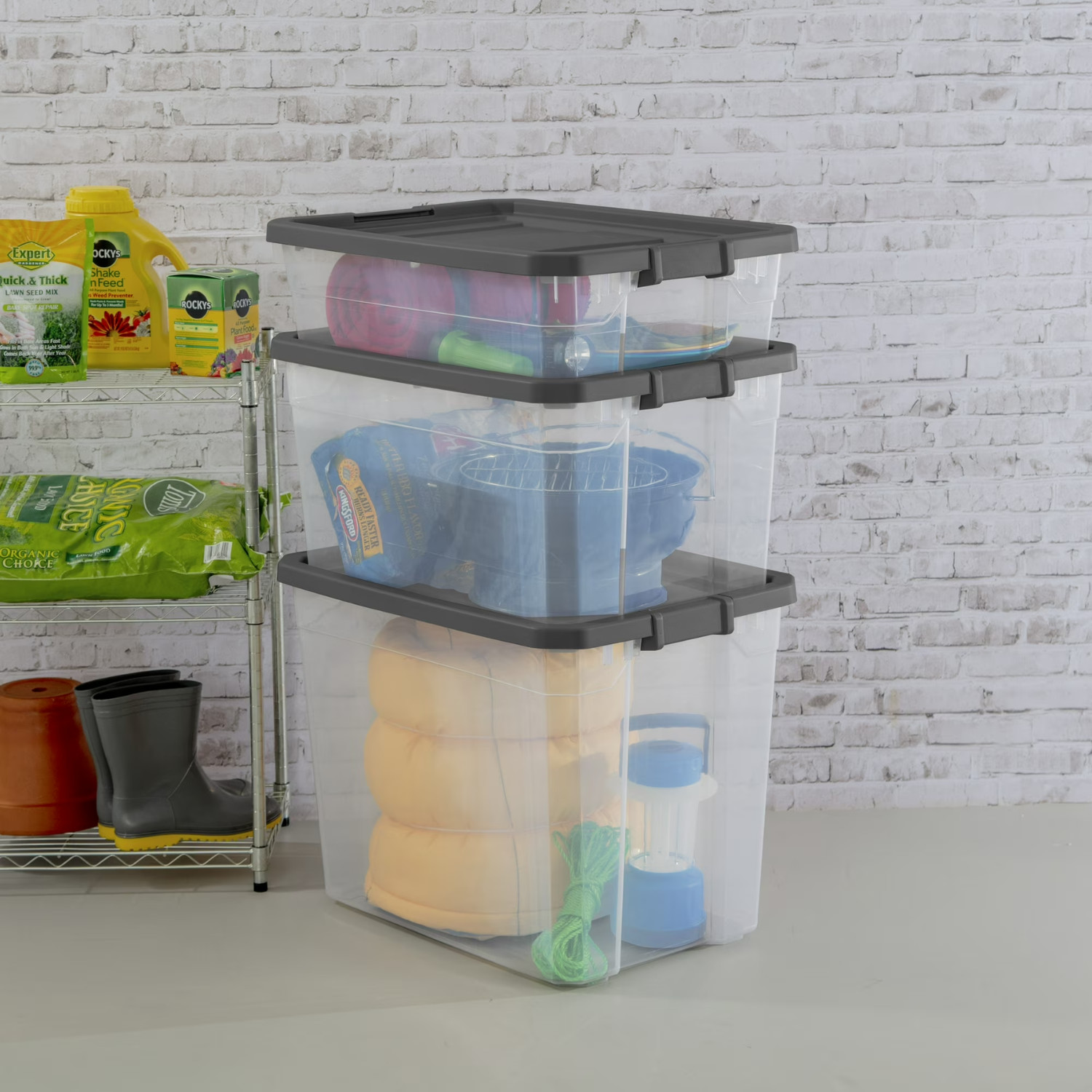 4 Pack Sterilite 40 Qt Clear Stackable Storage Bin With Latch Lid Gray