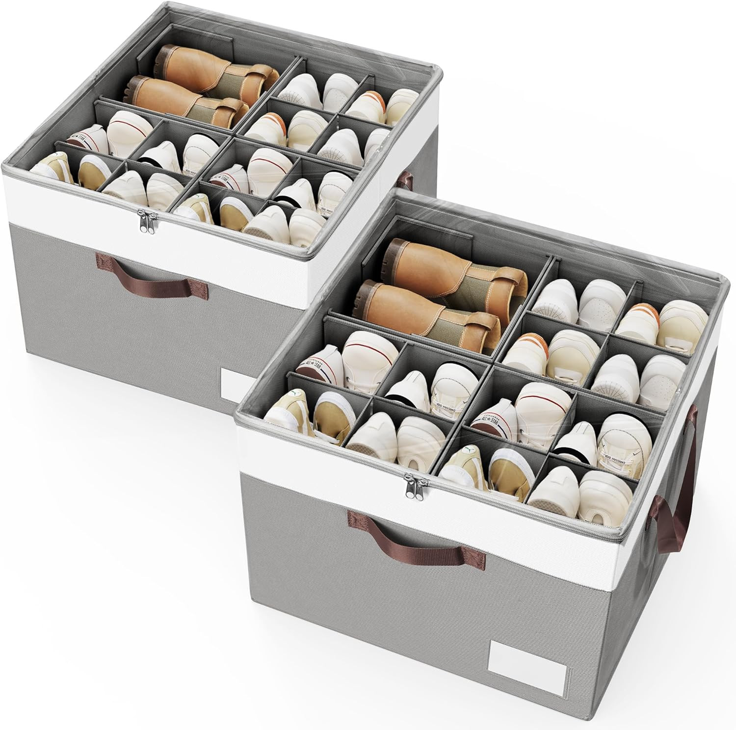 Criusia Shoe Organizer for Closet, 2 Pack Foldable Shoe Storage Organizer Box Bi