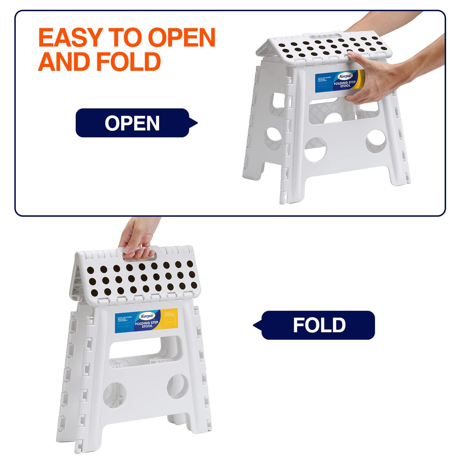 13" Folding Step Stool for Adults and Kids Holds Up to 300 lbs,Non-Slip Foldi...