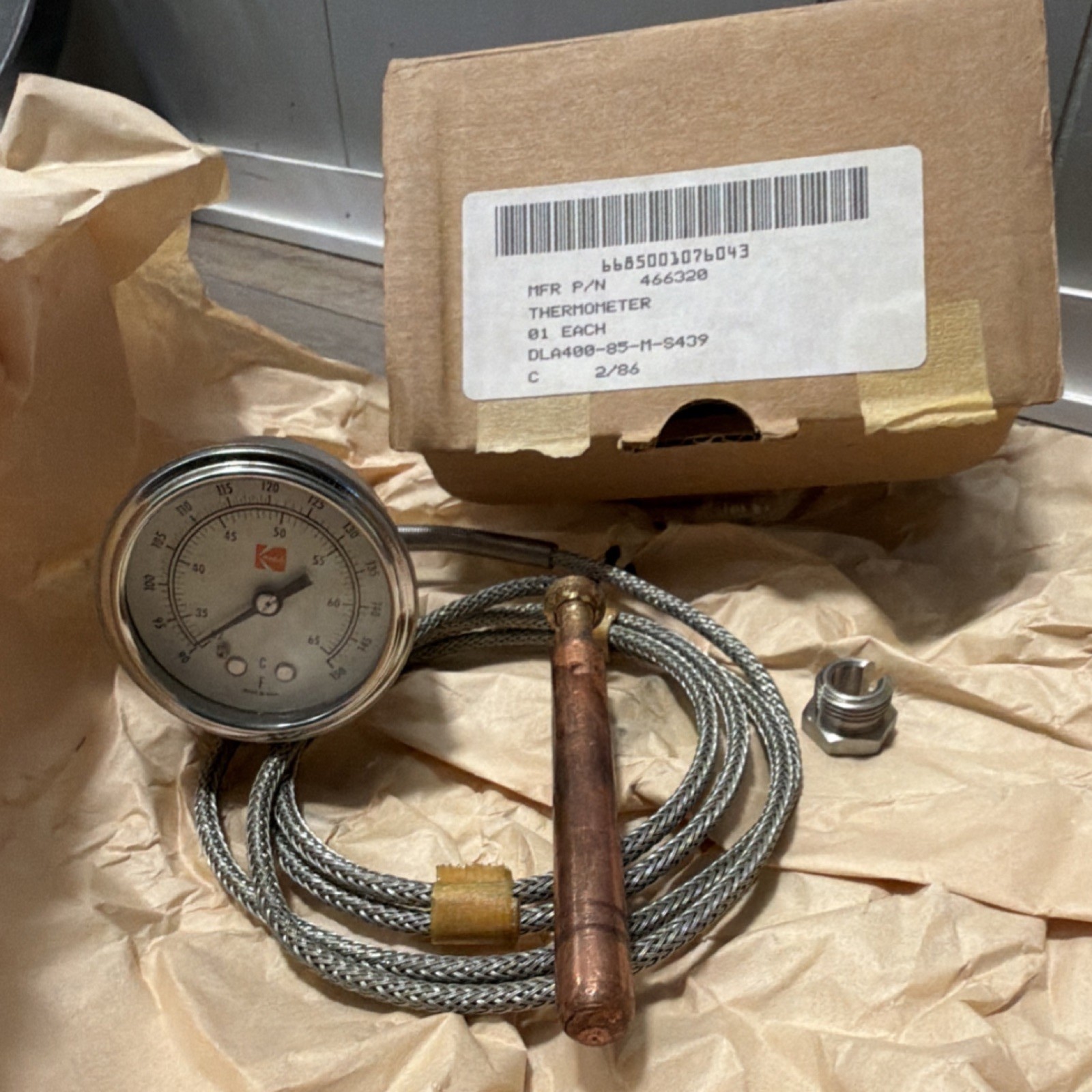 NOS Kodak Military Remote Dial Thermometer 6685-00-107-6043 Vapor-Actuated 1986