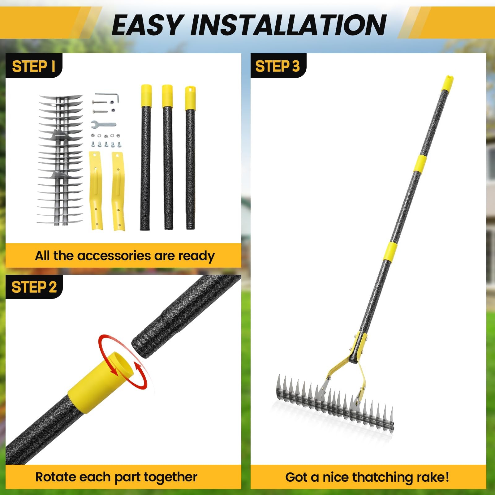 Best Thatch Rake 4.5FT Heavy Duty Metal Dethatcher with Adjustable Long Handle