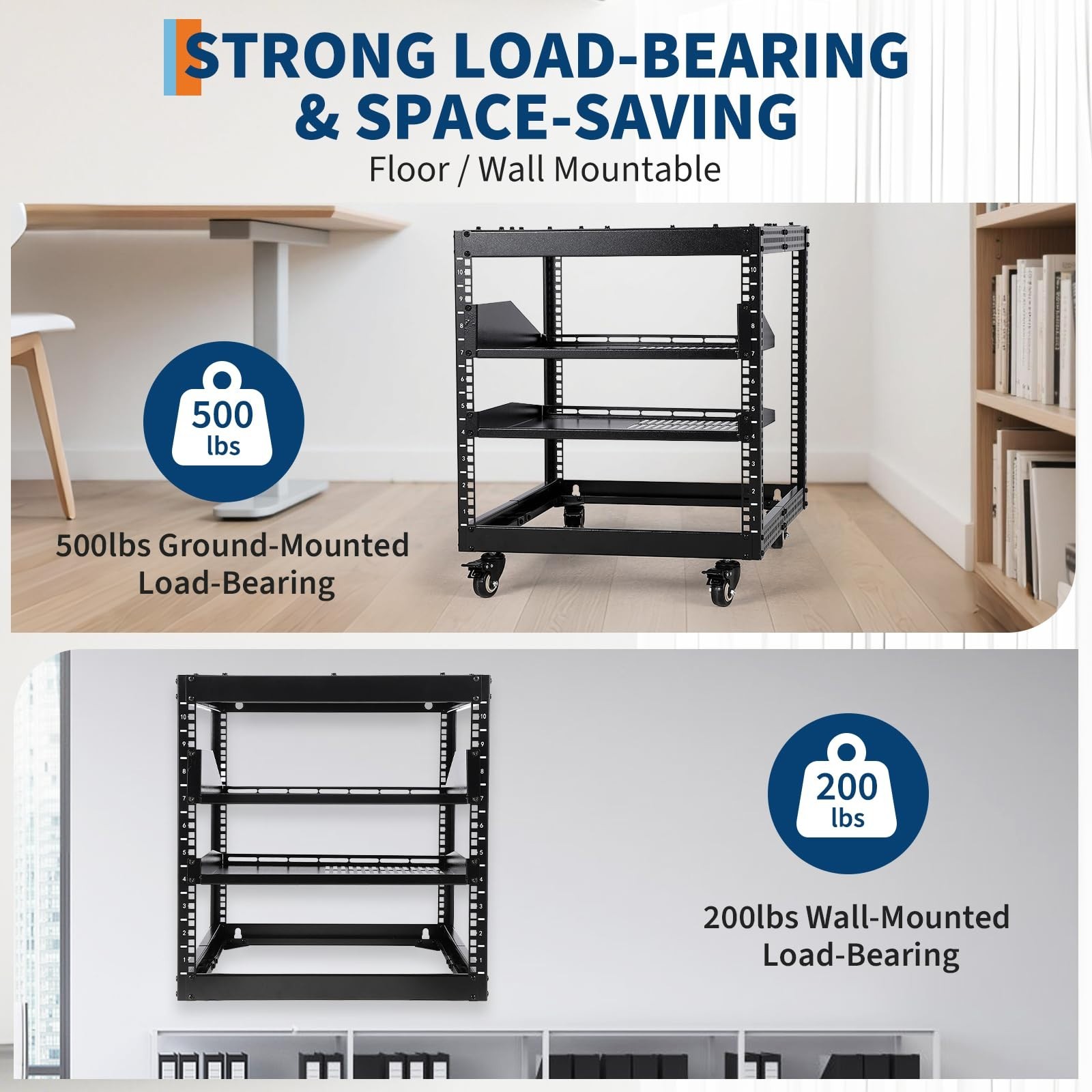 10U Open Frame Server Rack Network Rack 23''-40'' Adjustable Depth