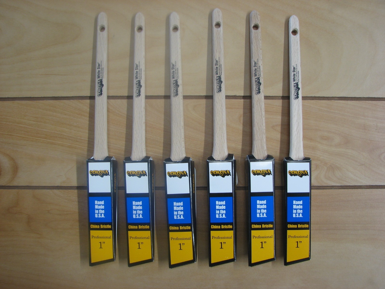 6 EA- CORONA 1" WHITE STAR PRO ANGLE SASH PAINT BRUSH, CHINA BRSITLE MADE IN USA