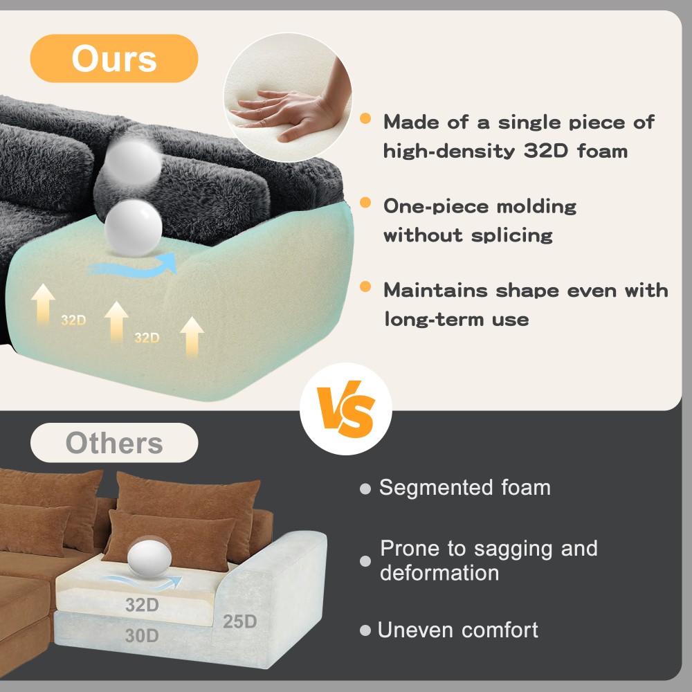 Modular Sectional Sofa Couches 32D High Density Sponge Required Ergonomic Design