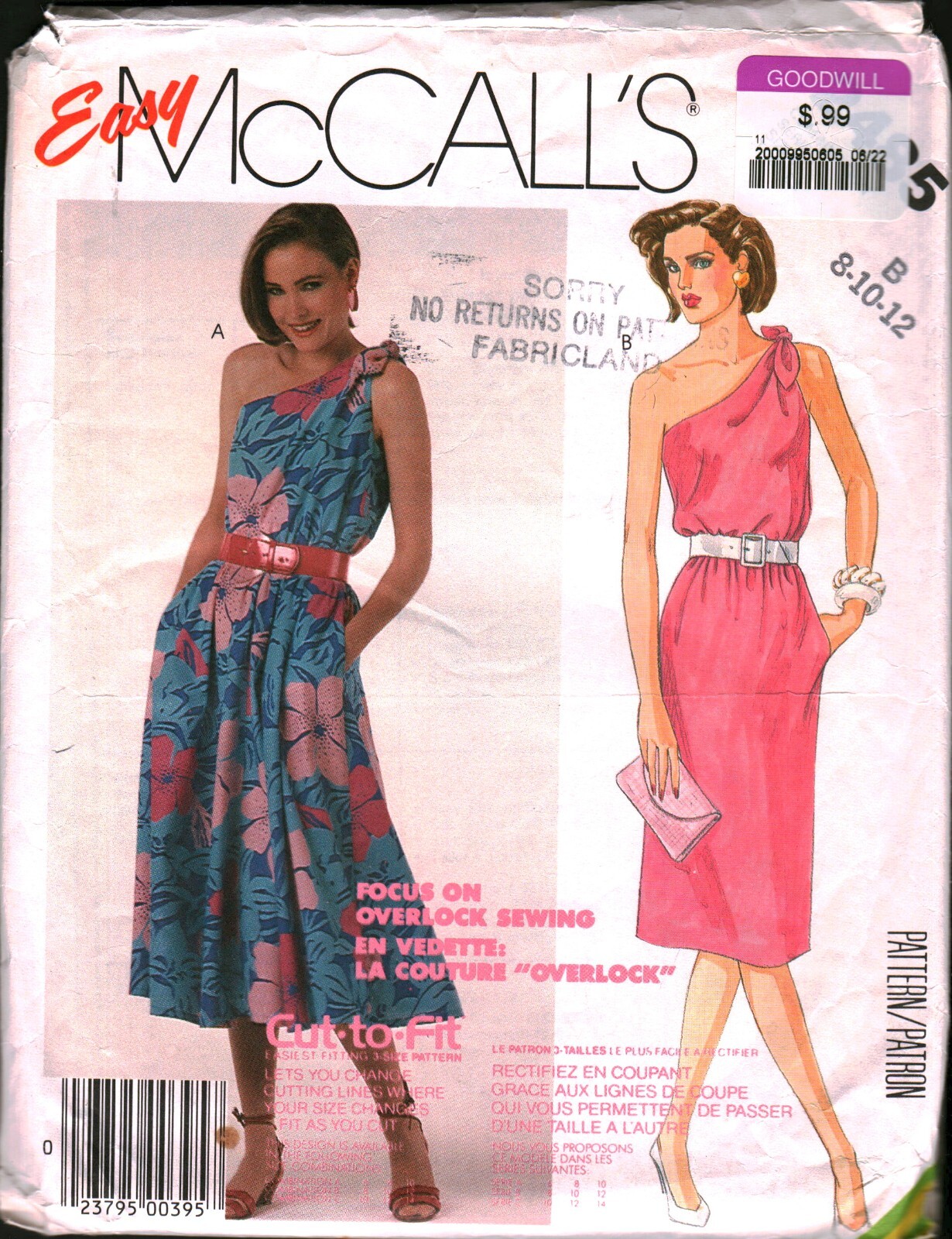 2485 Vintage McCalls SEWING Pattern Misses 1980s Pullover Dress 8 OOP Sew Easy