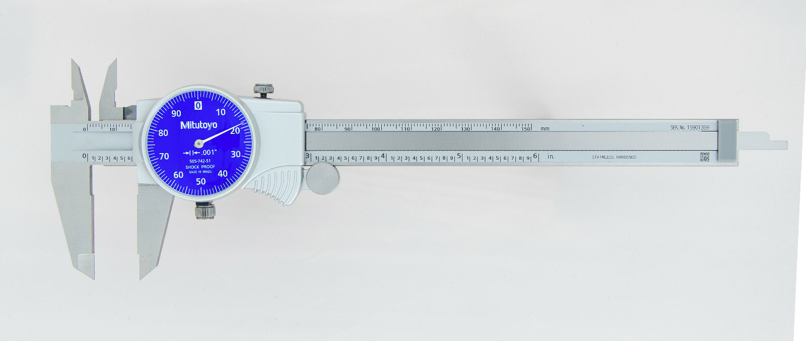 Mitutoyo 505-742-51J - 6" Dial Calipers .1/Rev .001 Grad. Blue Face