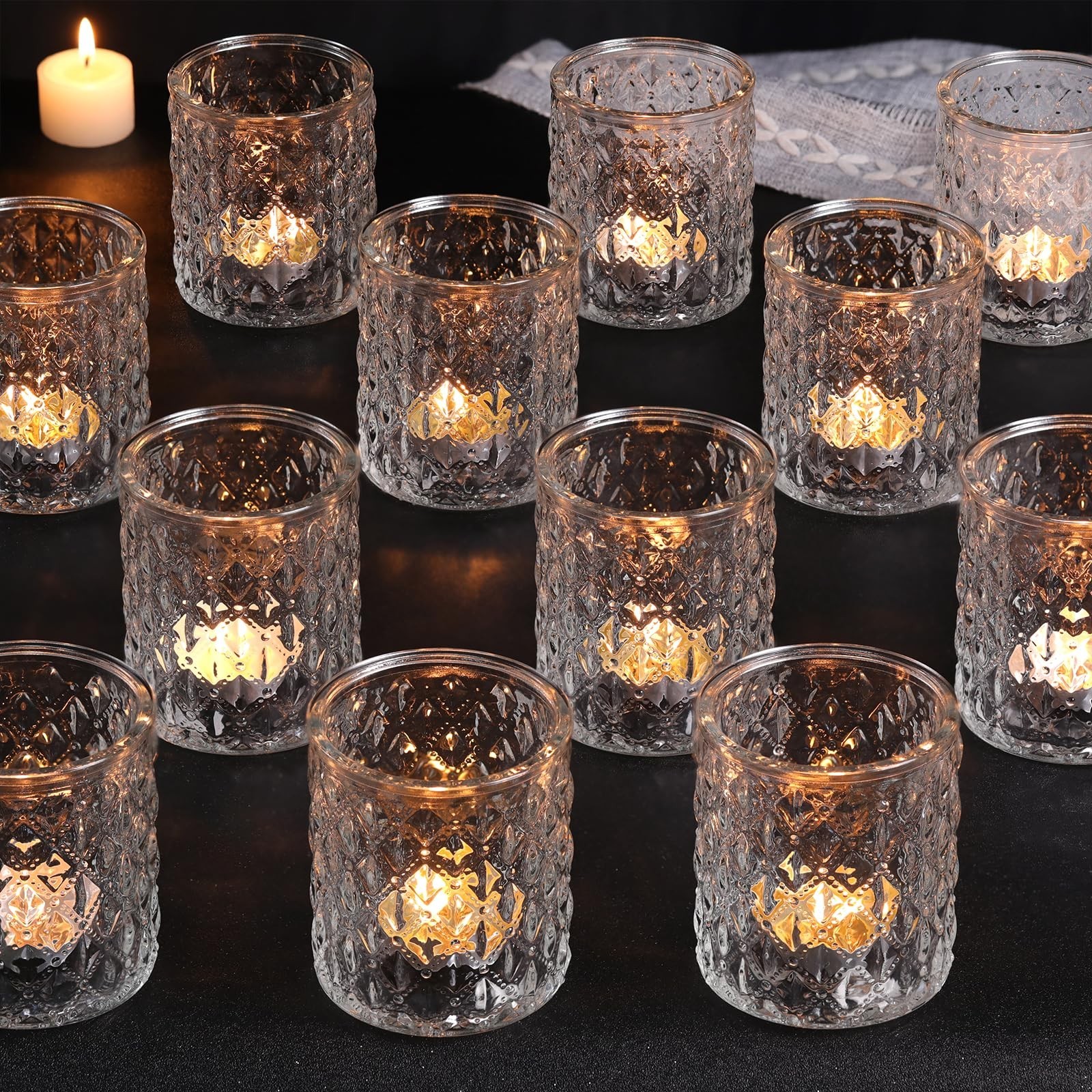 12Pcs Large Votive Candle Holders 2.8 * 3.2in Clear Tea Light Candle Holders ...