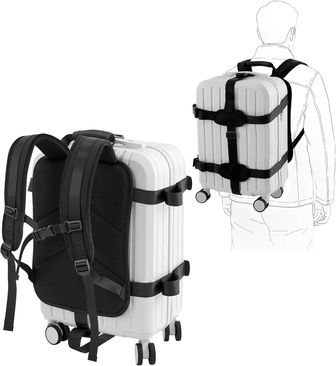 Backpack Conversion Straps for 22-26 Inch Hard Luggage, Adjustable Suitcase Carr