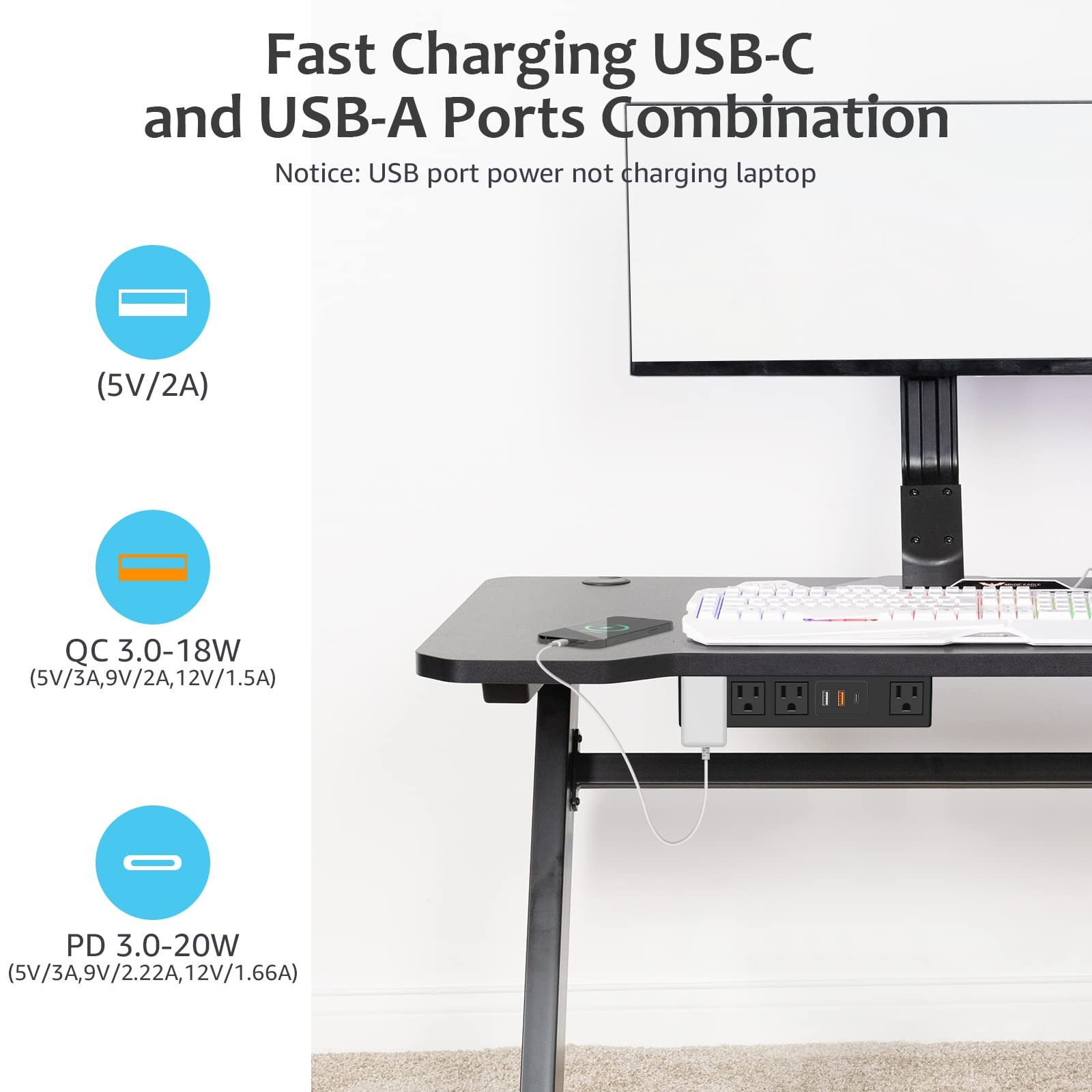 Under Desk Power Strip with 3M Adhesive, Removable Under Desktop Mount Plug w...