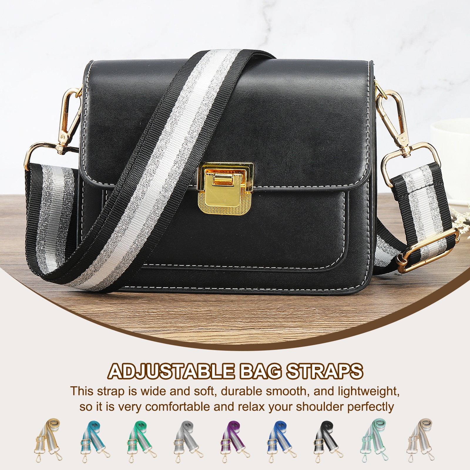 Purse Strap Wide Shoulder Strap Adjustable Crossbody Bag Straps Black