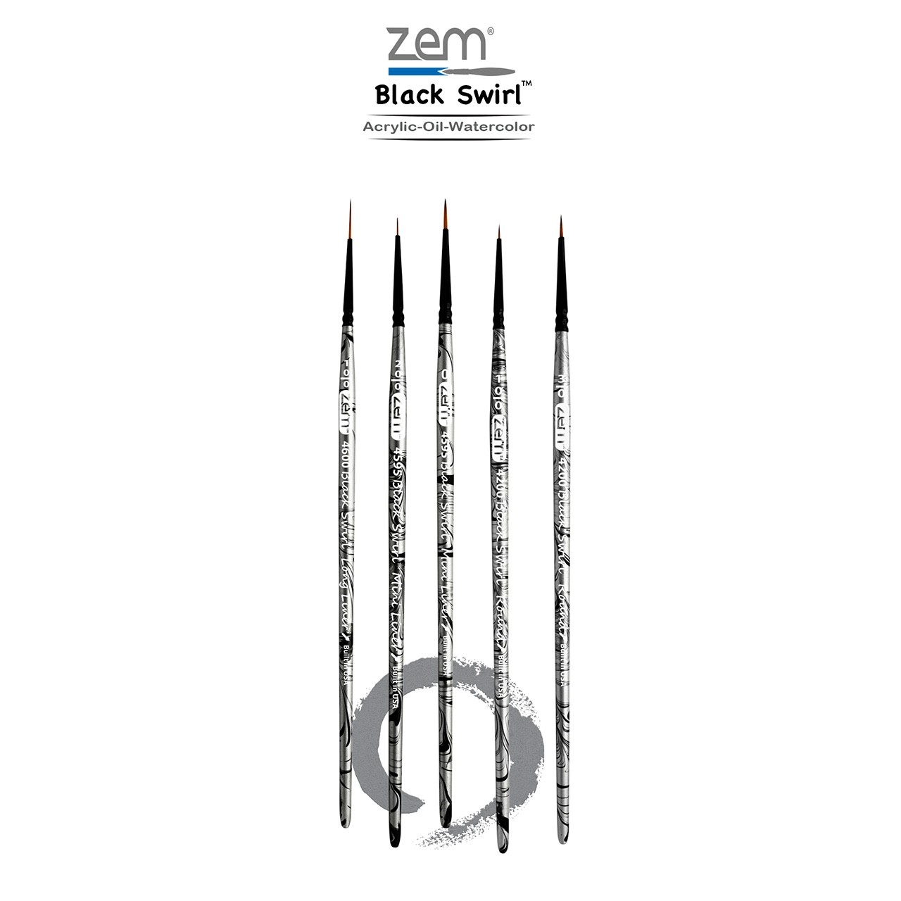 AS-250 Black Swirl Synthetic Mini Detail Artist Brush Set 5 pcs