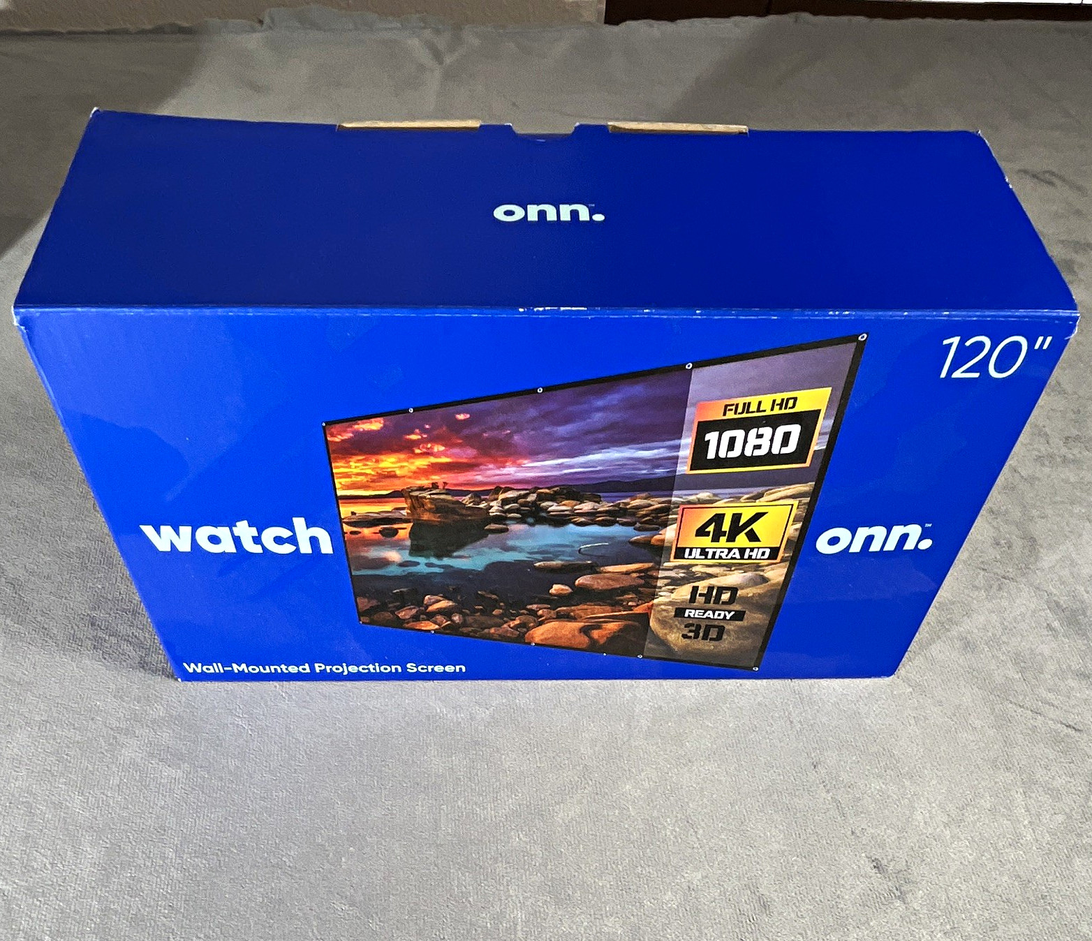 onn. 120 in Wall-Mounted Projector Screen, 16:9 Aspect Ratio, Portable