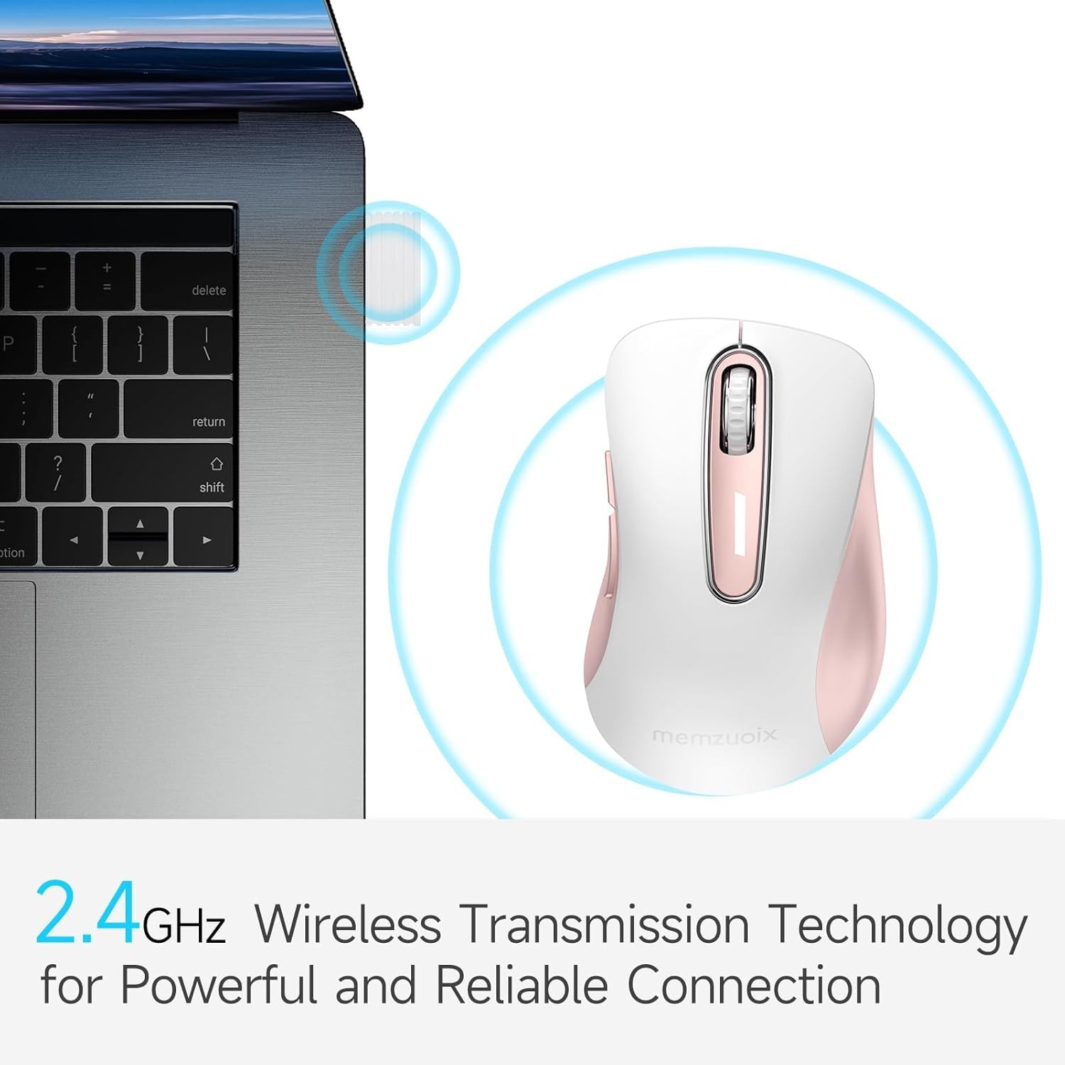 2.4G Wireless Mouse 1400 DPI USB Receiver Portable 5 Buttons White Pink