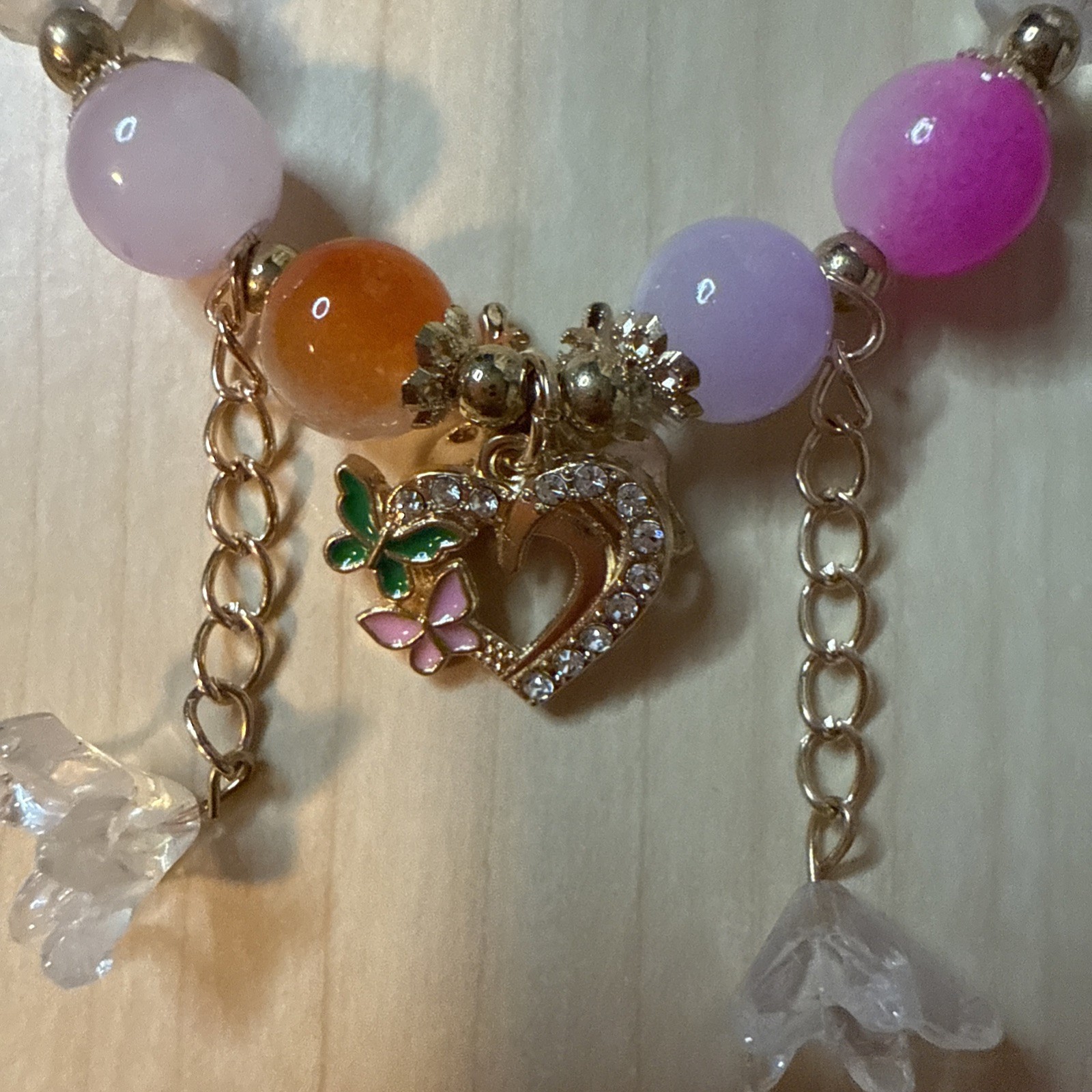 Handmade Multicolor Glass Beaded Bracelets w/ GoldTone Charms 3 pcs Stackable
