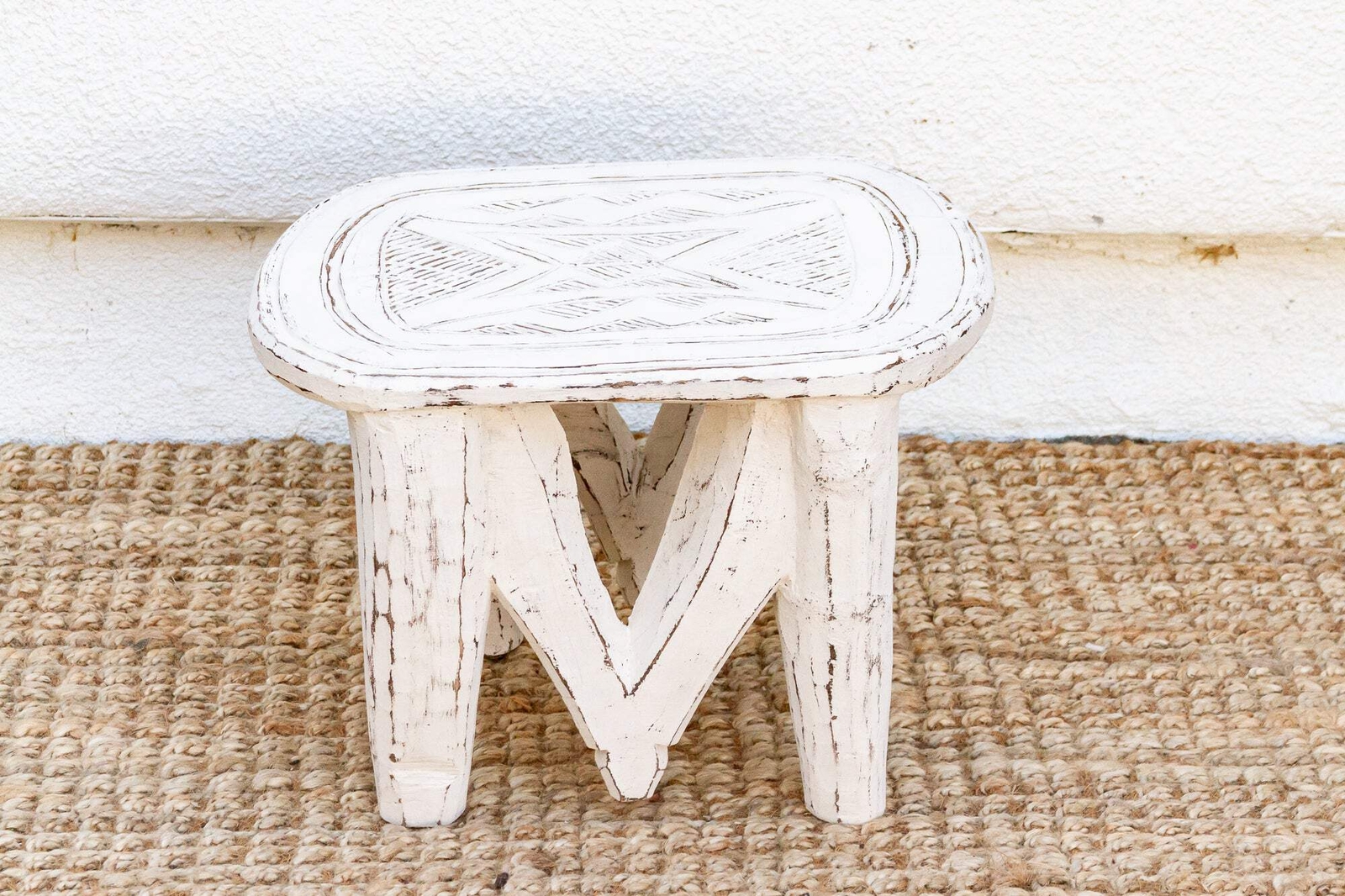 Tribal White African Wood Stool