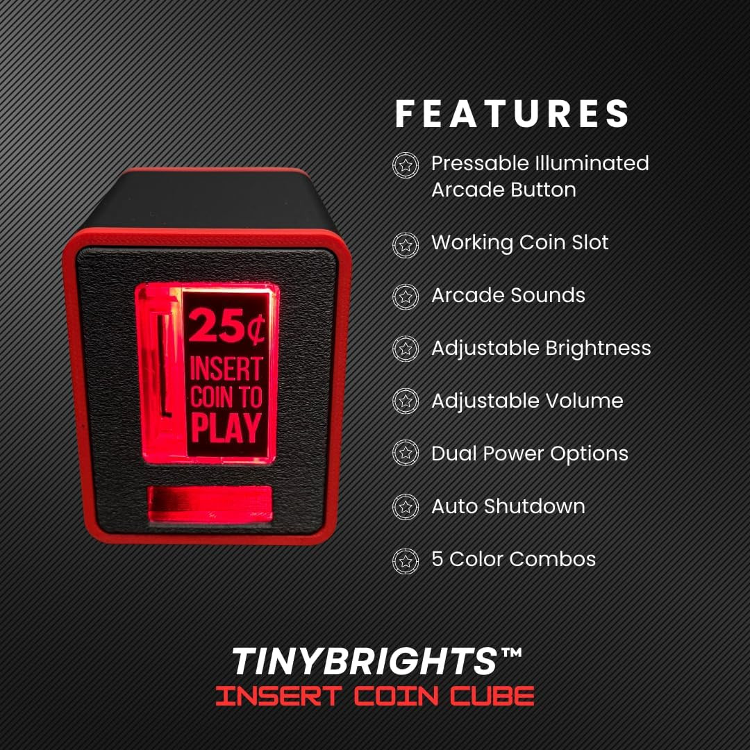 Insert Coin Cube - Pushable Insert Coin Button, Lights, & Sound Color BLACK