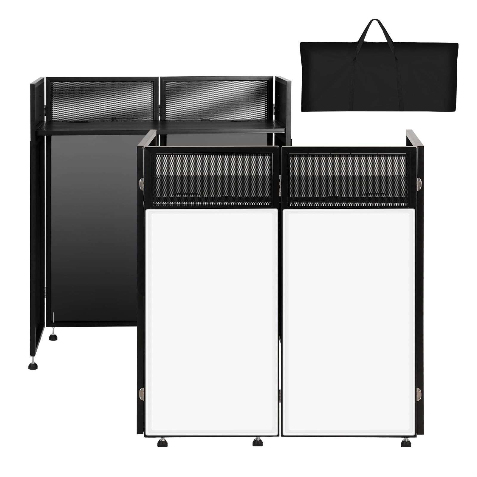 LUCKUP DJ Facade Booth with White & Black Scrim, Foldable DJ Table Station