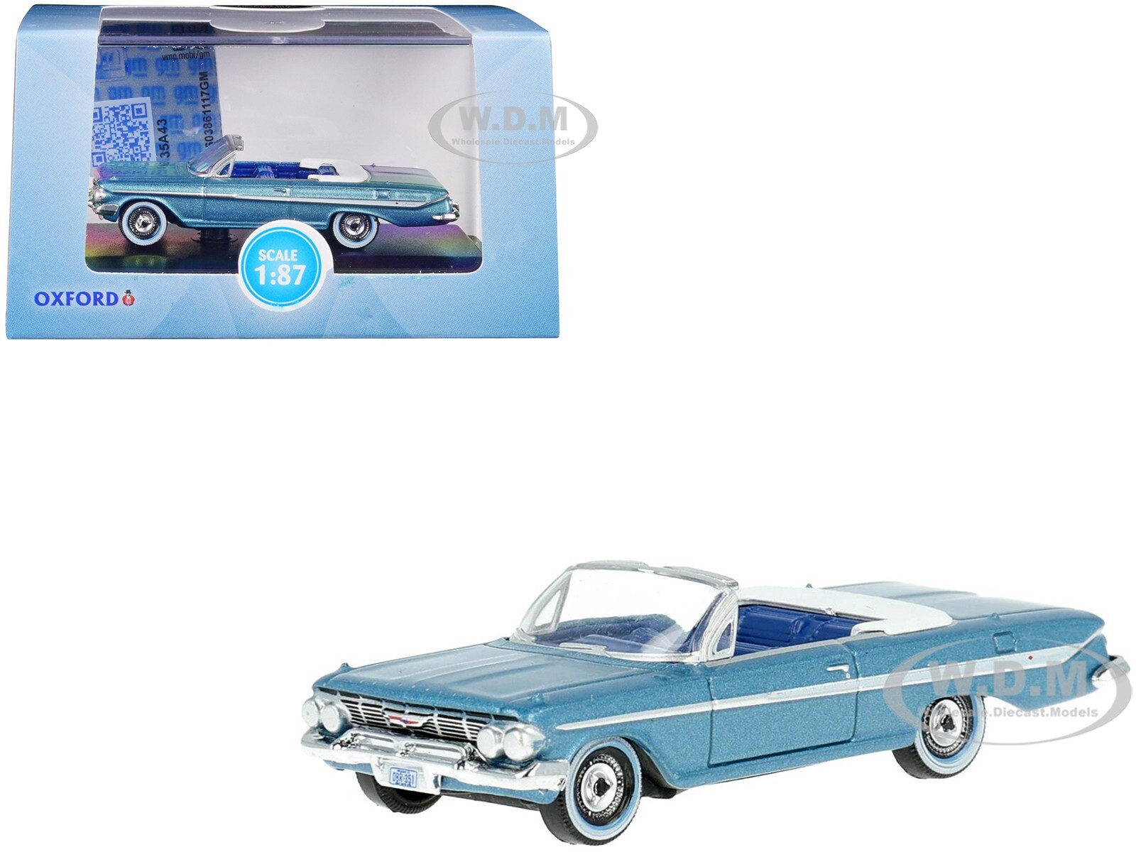 1961 CHEVROLET IMPALA CONVERTIBLE JEWEL BLUE 1/87 (HO) DIECAST OXFORD 87CI61006