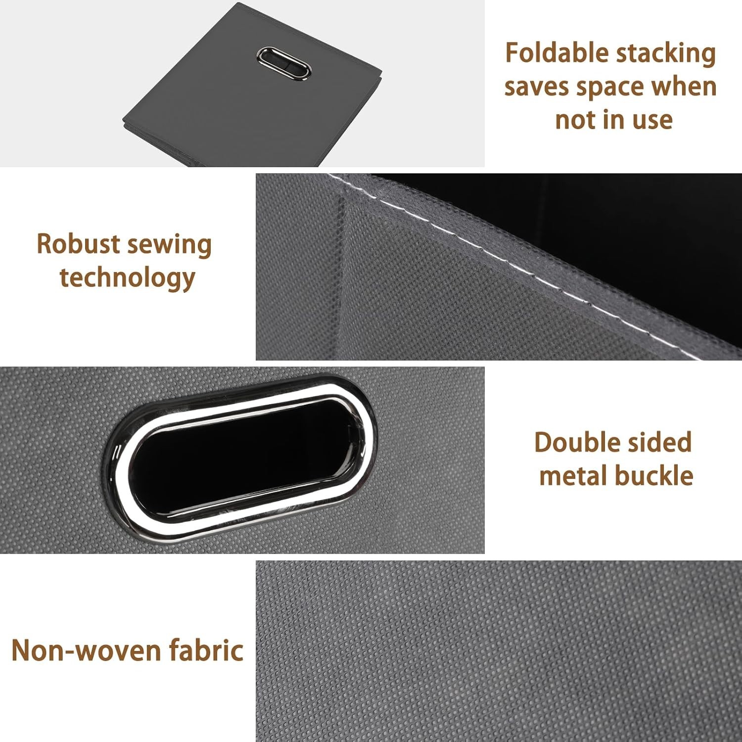 Space-Saving Grey Fabric Bins - Multi-Purpose 11x11x11 Containers with Handles