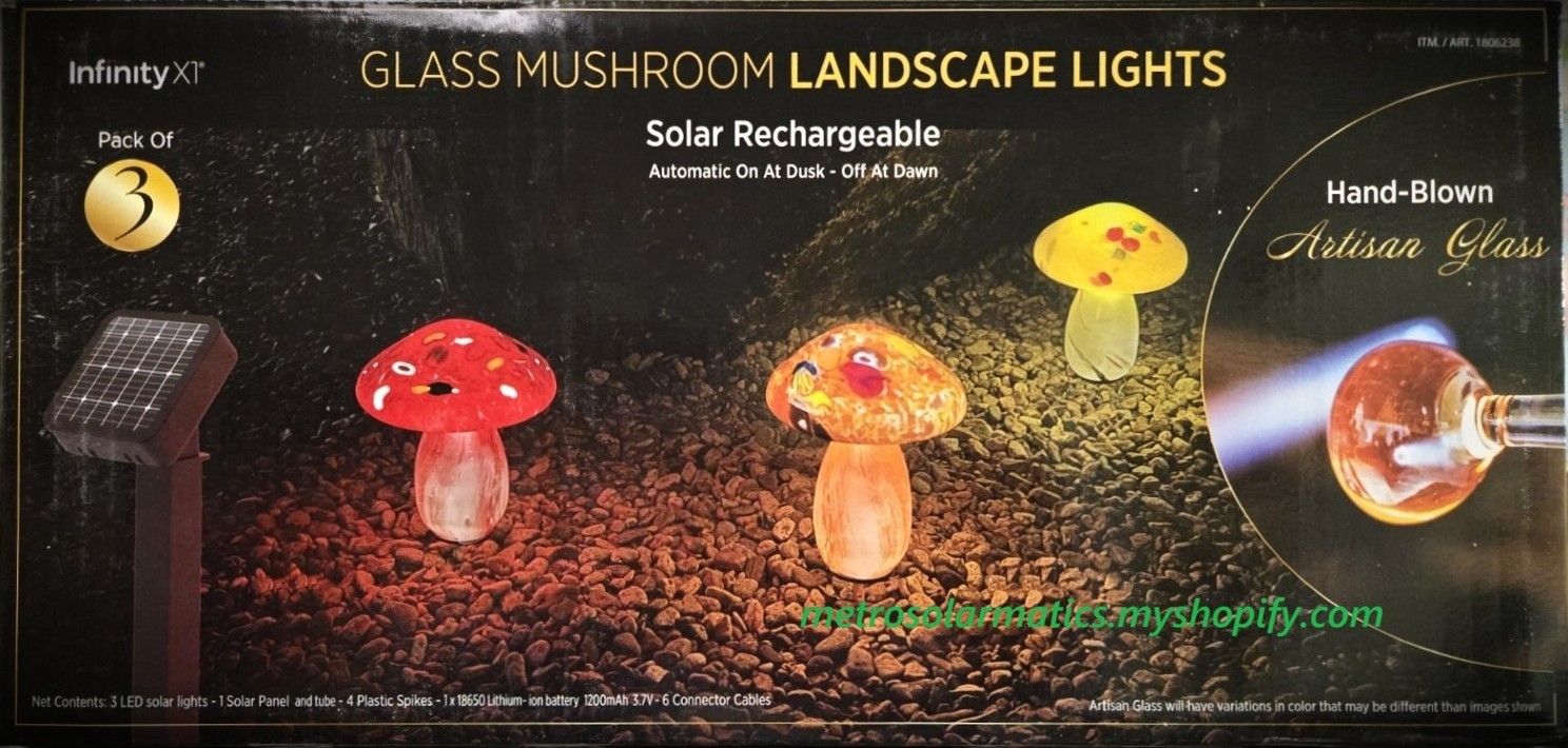 Infinity X1 Solar Glass Mushroom Light Dusk-Dawn, 3-pack