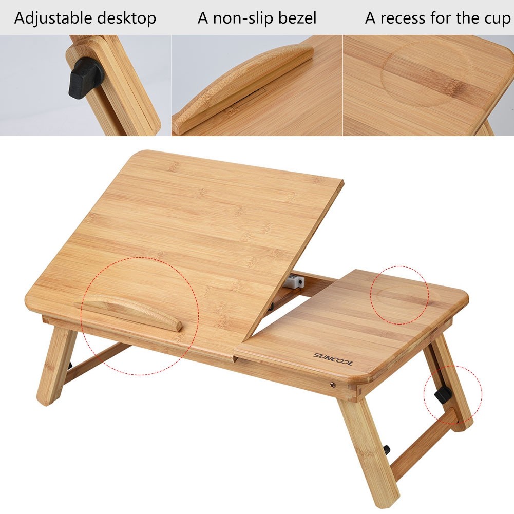 Portable Bamboo Laptop Desk for Bed Sofa Reading Working with Cup Holder