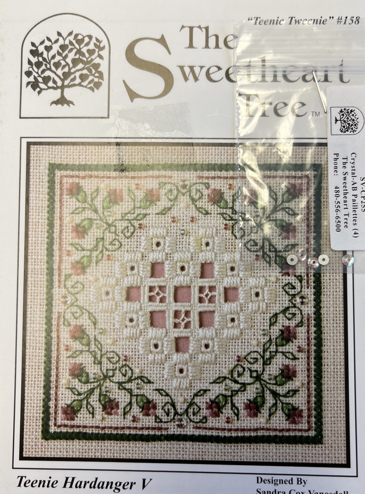 The Sweetheart Tree Teenie Tweenie Teenie Hardanger V Pattern Plus Embellishment