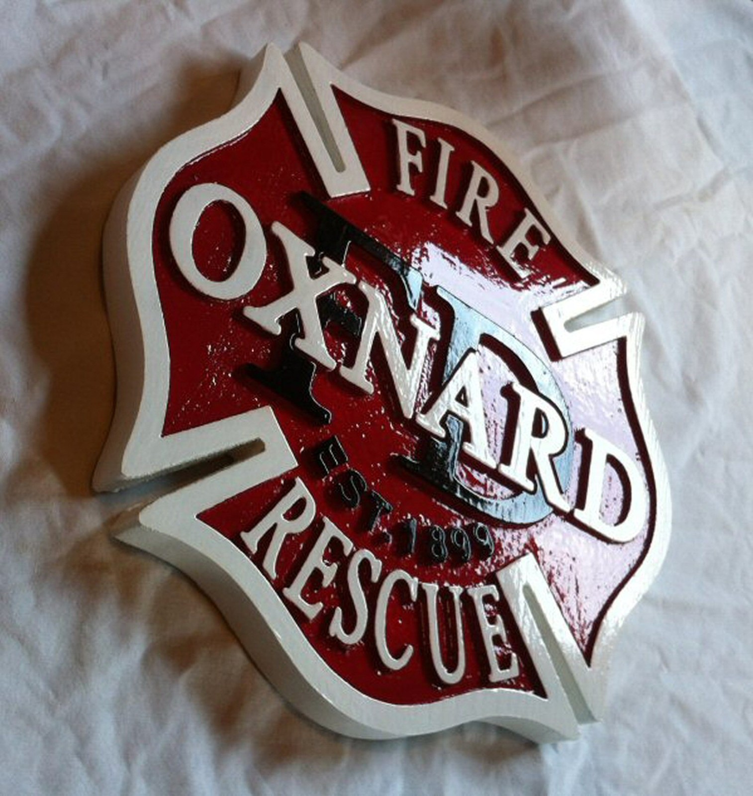 Fire Department Oxnard 3D routed carved wood patch plaque EMS sign Custom