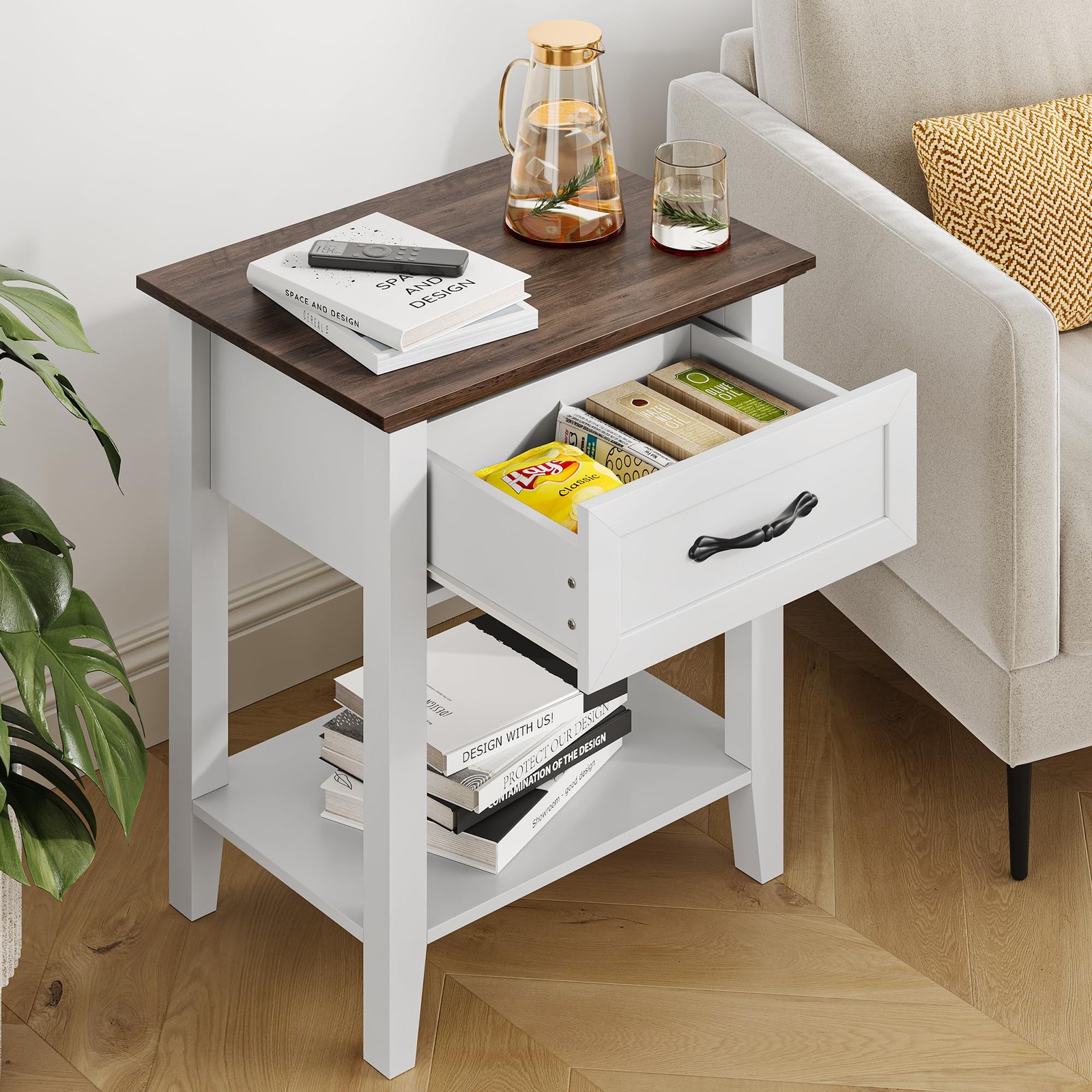 Nightstands Set of 2, End Table with Drawer, Side Table for Spaces, White