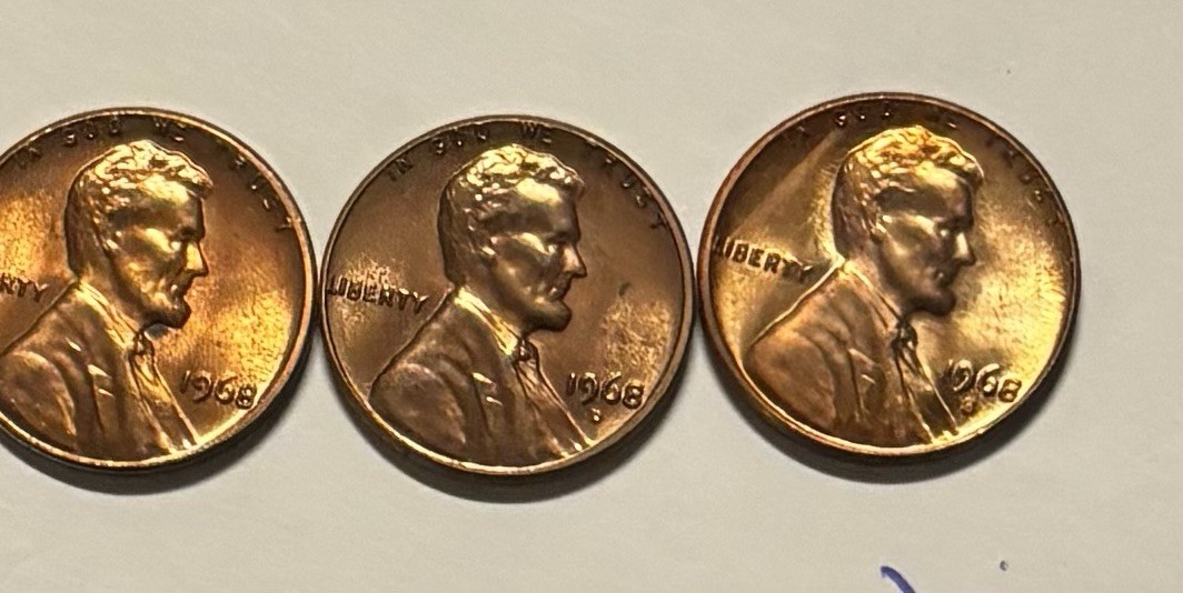 US Coins 1968 P D S Lincoln Cent (3 Coins)  Circulated