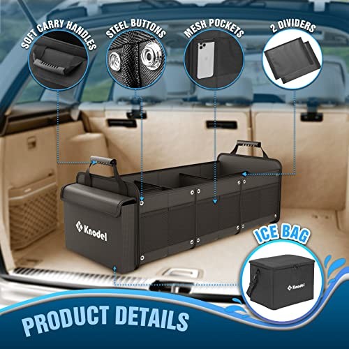 Extra Large Trunk Organizer With Cooler Bag, 3 Compartments Car Organizer,