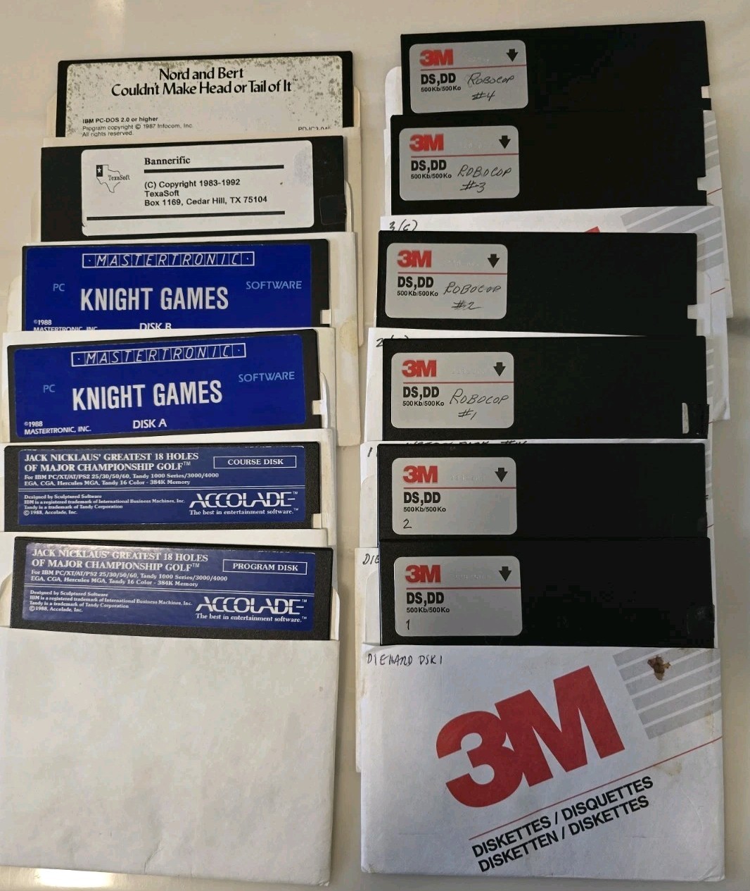 Lot Of 12 IBM 5.25" DIE HARD ROBO COP GOLF KIGHT GAMES NORD &  BERT BANNERIFIC