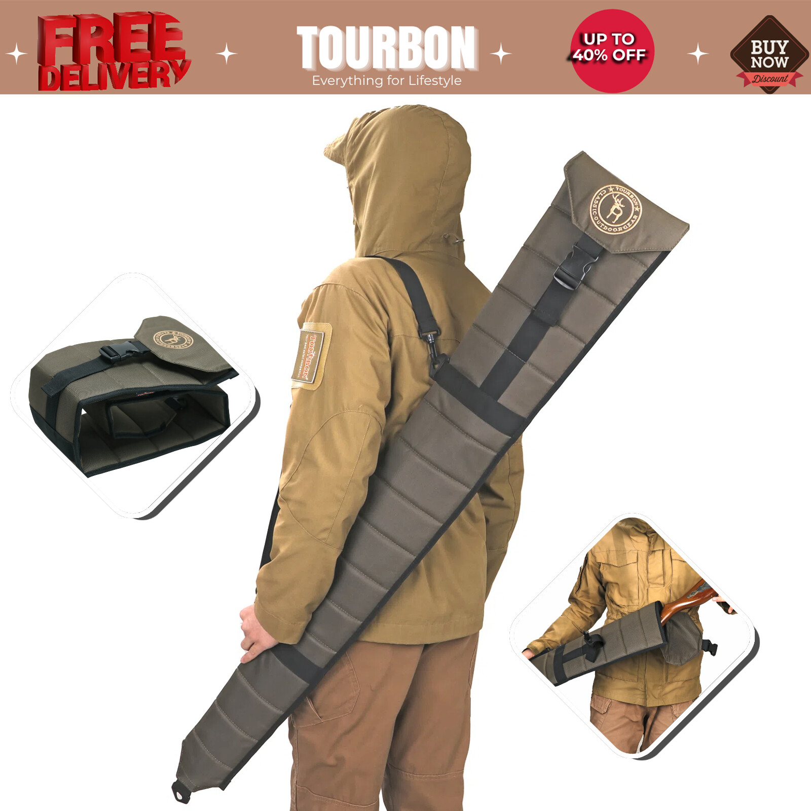 Tourbon Nylon Hunting Shotgun Case Gun Bag Scabbard Pack Padded Cover Carry Bag