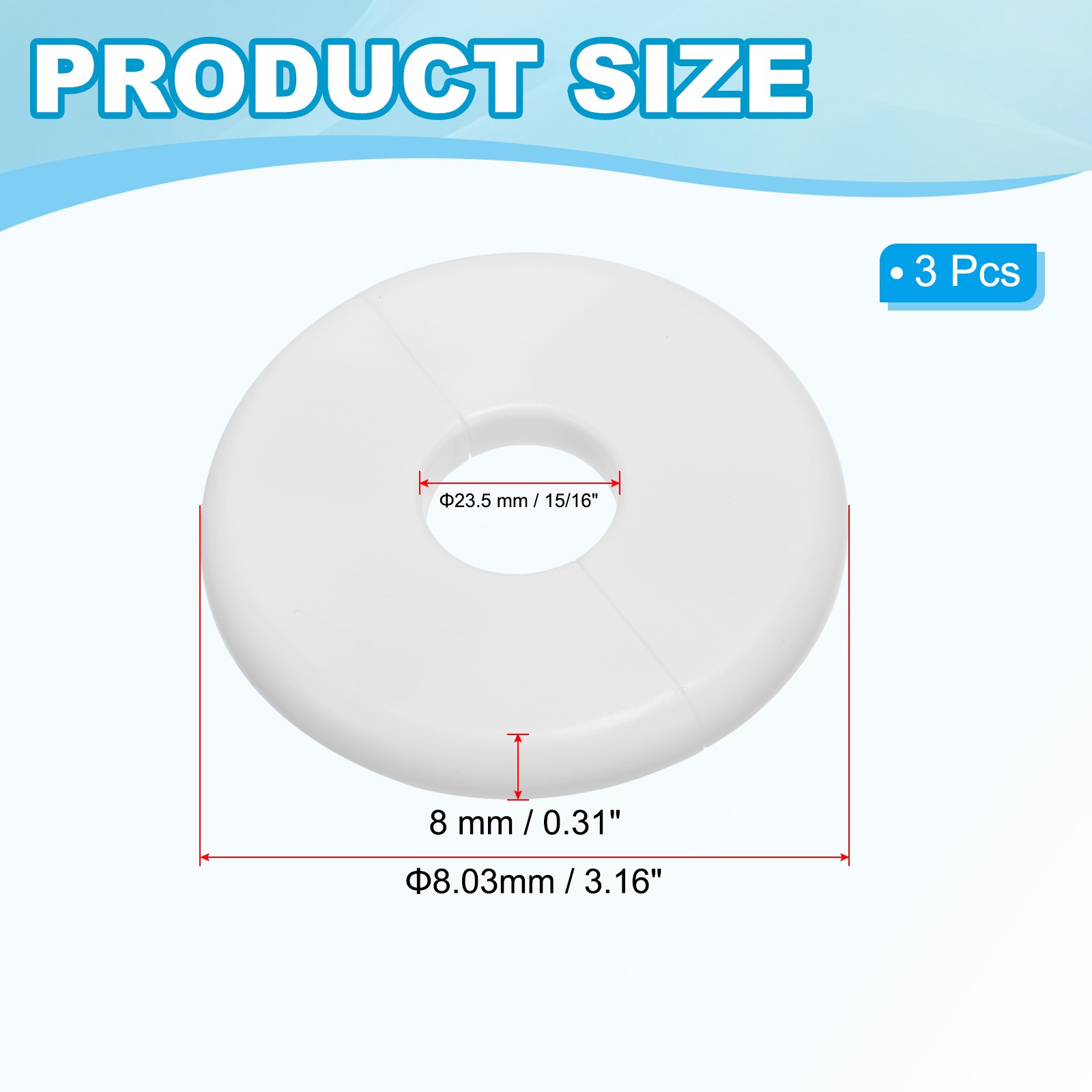 3 Pieces for Flange Split Pipe Cover 0.93"/23.5mm White