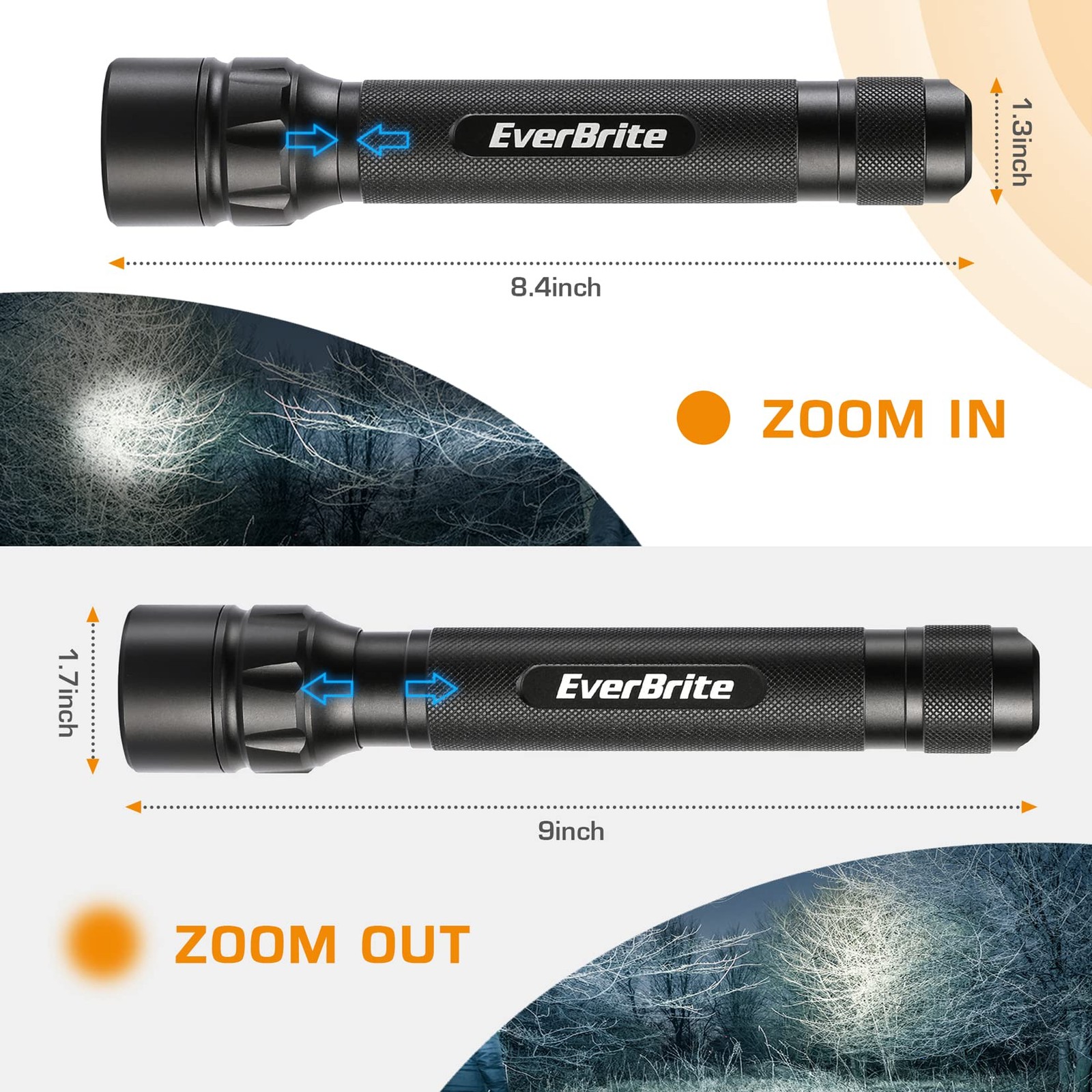 Ultra Bright Tactical Flashlight, 600 Lumen Zoomable Adjustable Focus, 4 Ligh...