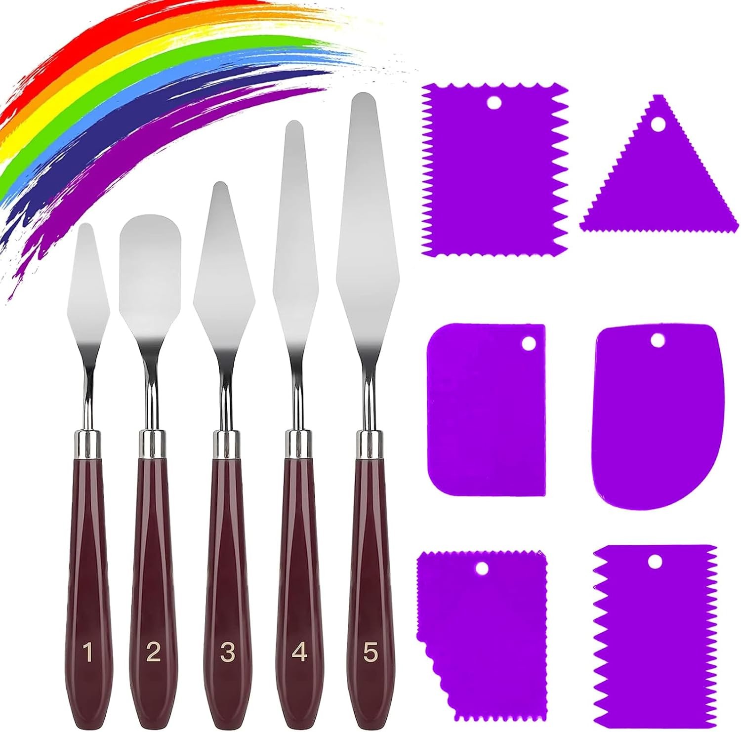 Palette Knife Set, Stainl Steel Palette Knives and Plastic Scrapers,