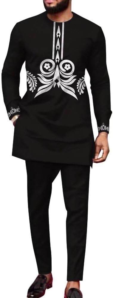 Traditional Print Formal Mens Attire Nigerian Clothes 2 Piece Party Wear
