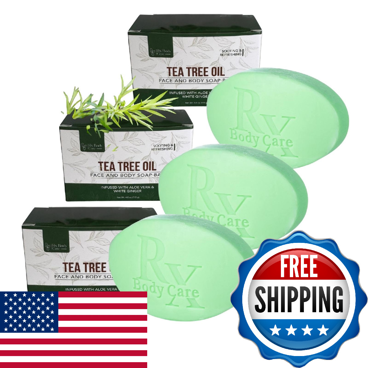 RX Body Care Tea Tree Oil Soap Bar For Face & Body 12.0 oz / 3 pack - Antifungal