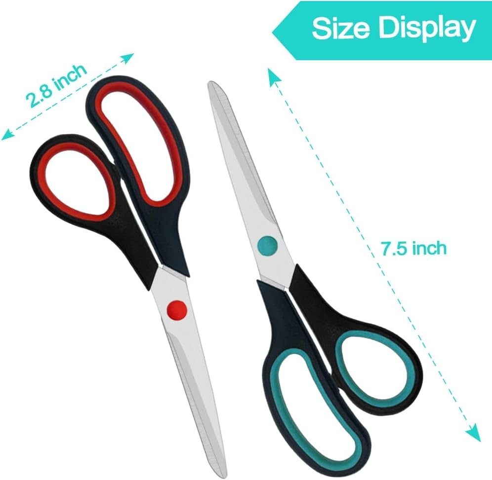 Scissors, 2 Pack 7.5 inch Scissors for Office and Home, Scissors All Purpose ...