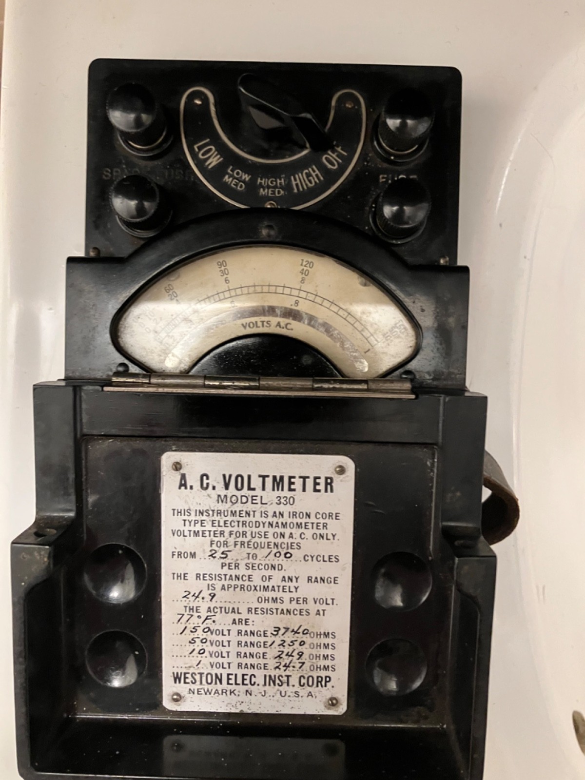 Vintage Fold Out Weston A.C. Voltmeter Model 330 Black Bakelite Case Very Clean
