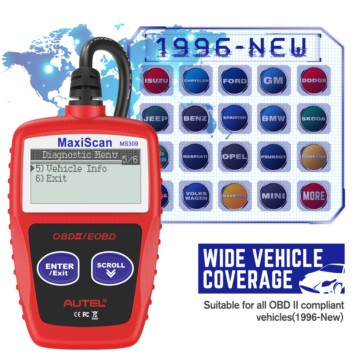 Autel OBD2 Scanner MS309 Universal Car Engine Fault Code Reader OBDII CAN Scan