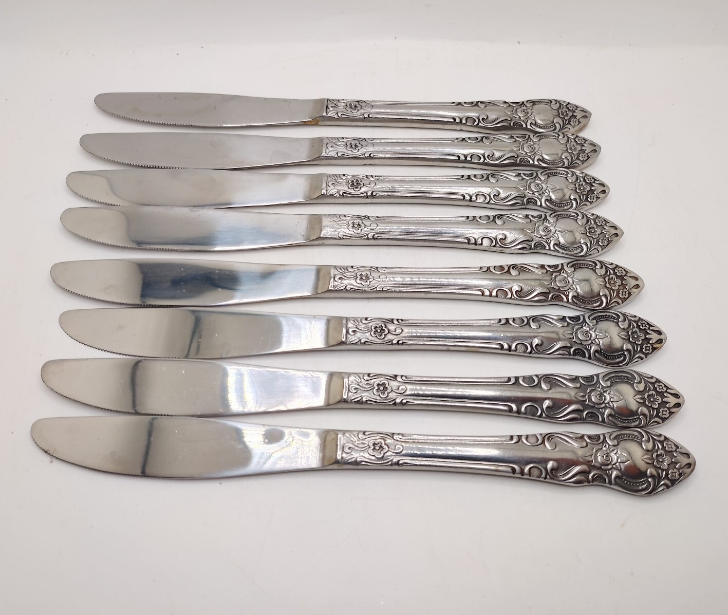 Vtg Stainless Steel Floral Scroll Edge Flatware Set Dillards Korea Retired 50pc