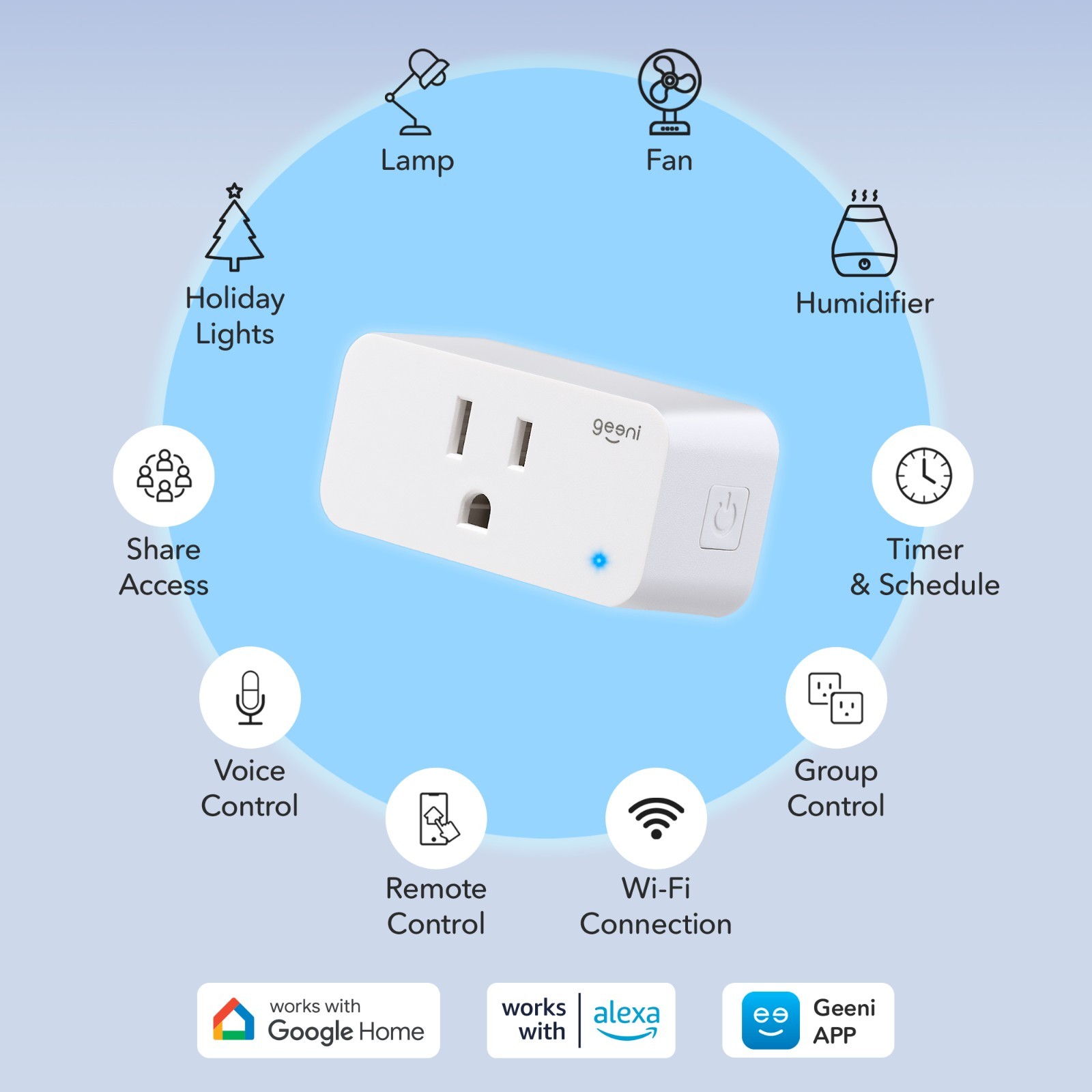 Geeni Smart Plug Mini WiFi Outlet 2-Pack – Alexa & Google Home Compatible