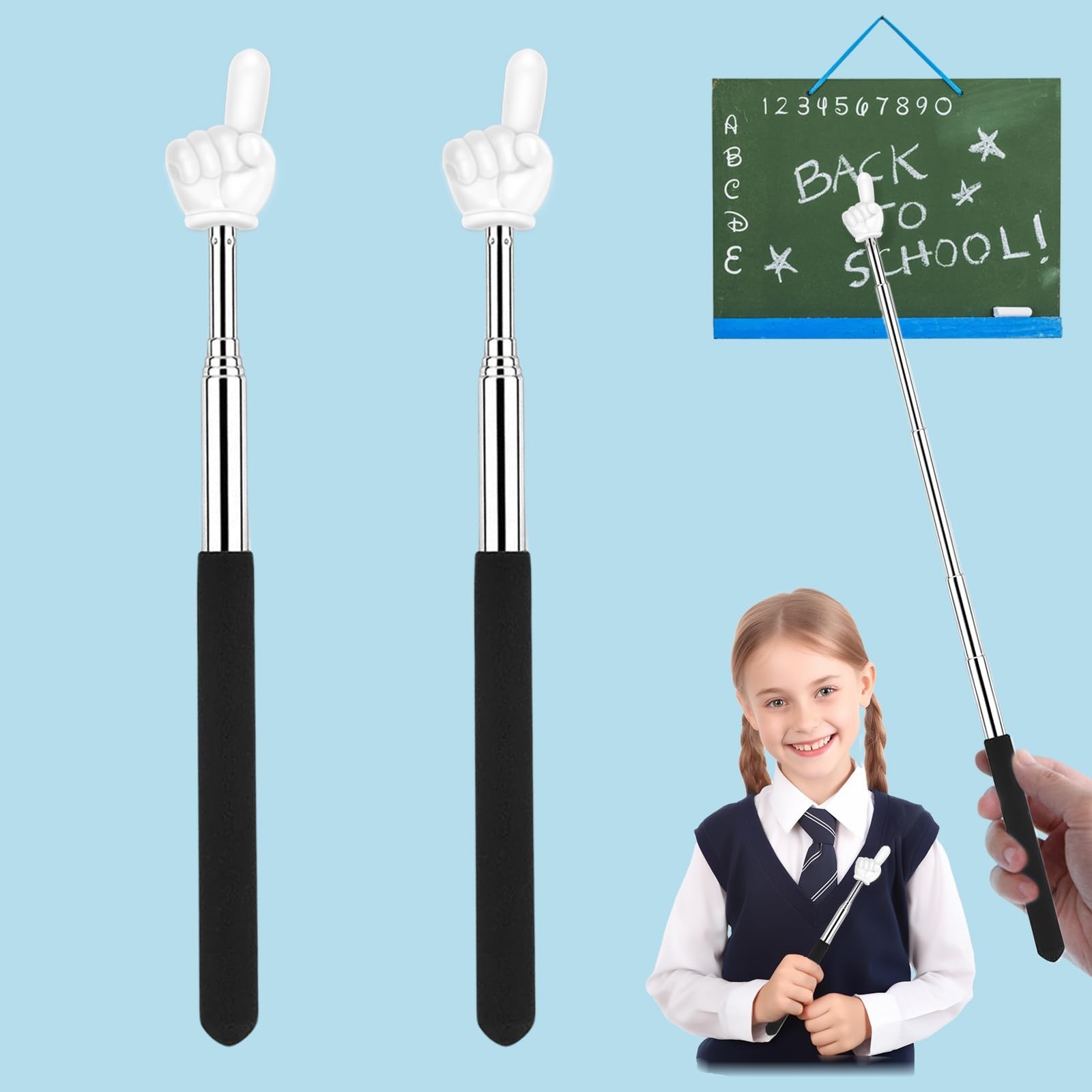 2 Pack Retractable Teacher Pointers Extendable Finger Pointing Stick Classroom